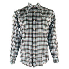 BRIONI Size L Blue Purple Green Plaid Cotton Pointed Collar Long Sleeve Shirt