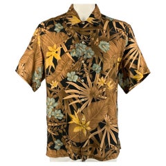 BRIONI Size L Brown & Black Floral Rayon Button Down Short Sleeve Shirt