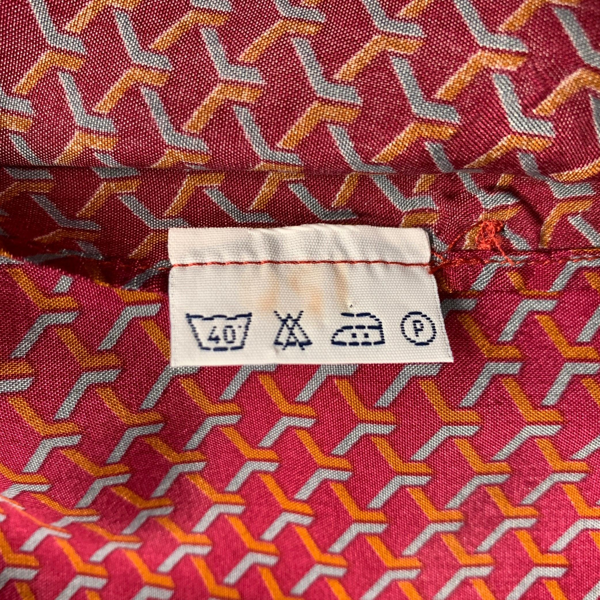 BRIONI Size L Burgundy Orange Blue Geometric Print Rayon Short Sleeve Shirt For Sale 4