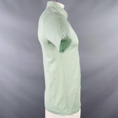 BRIONI Size L Green White Checkered Cotton Half Placket Polo