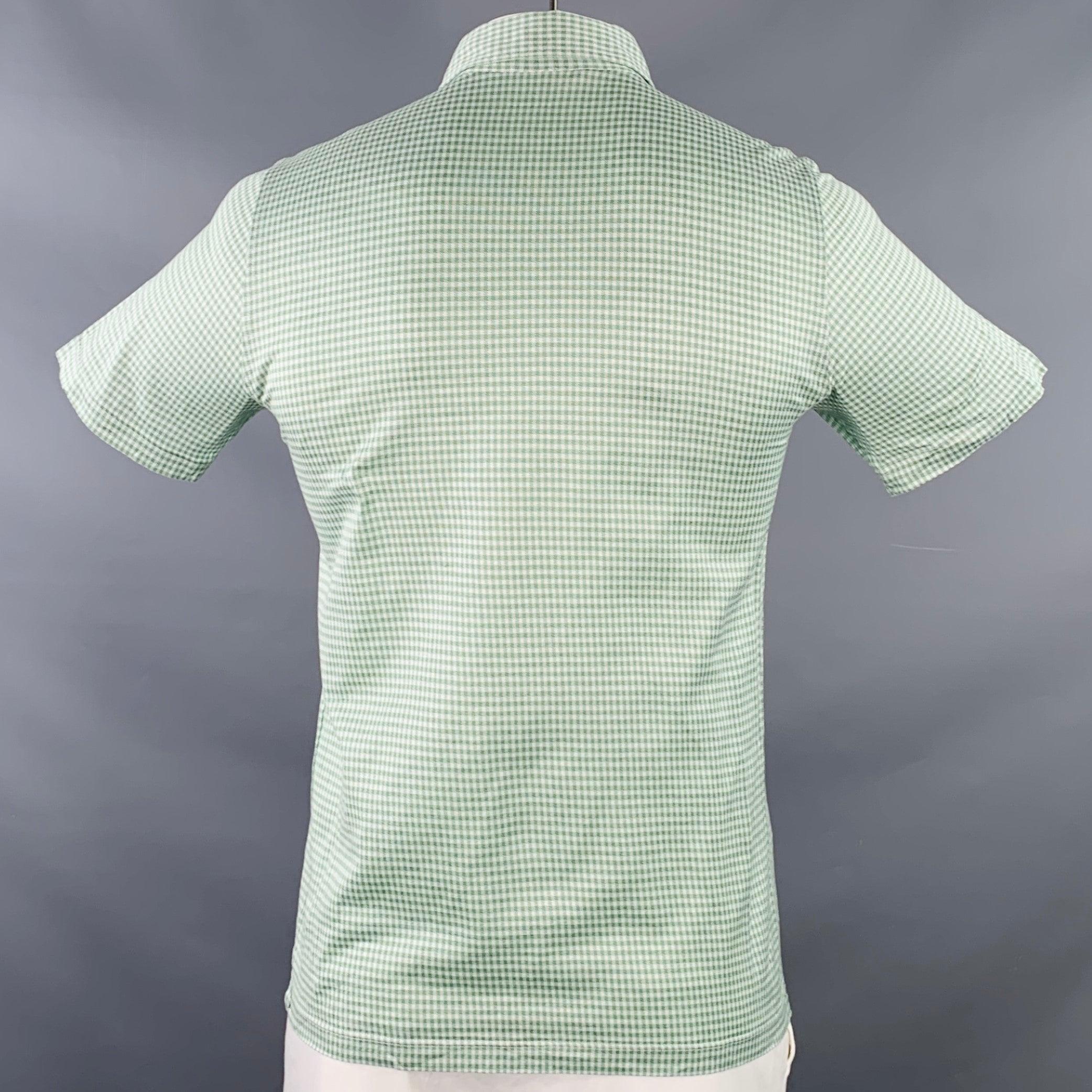 BRIONI Größe L Grün-Weiß kariertes Baumwoll Polo mit halber Plakette aus Baumwolle (Grau) im Angebot