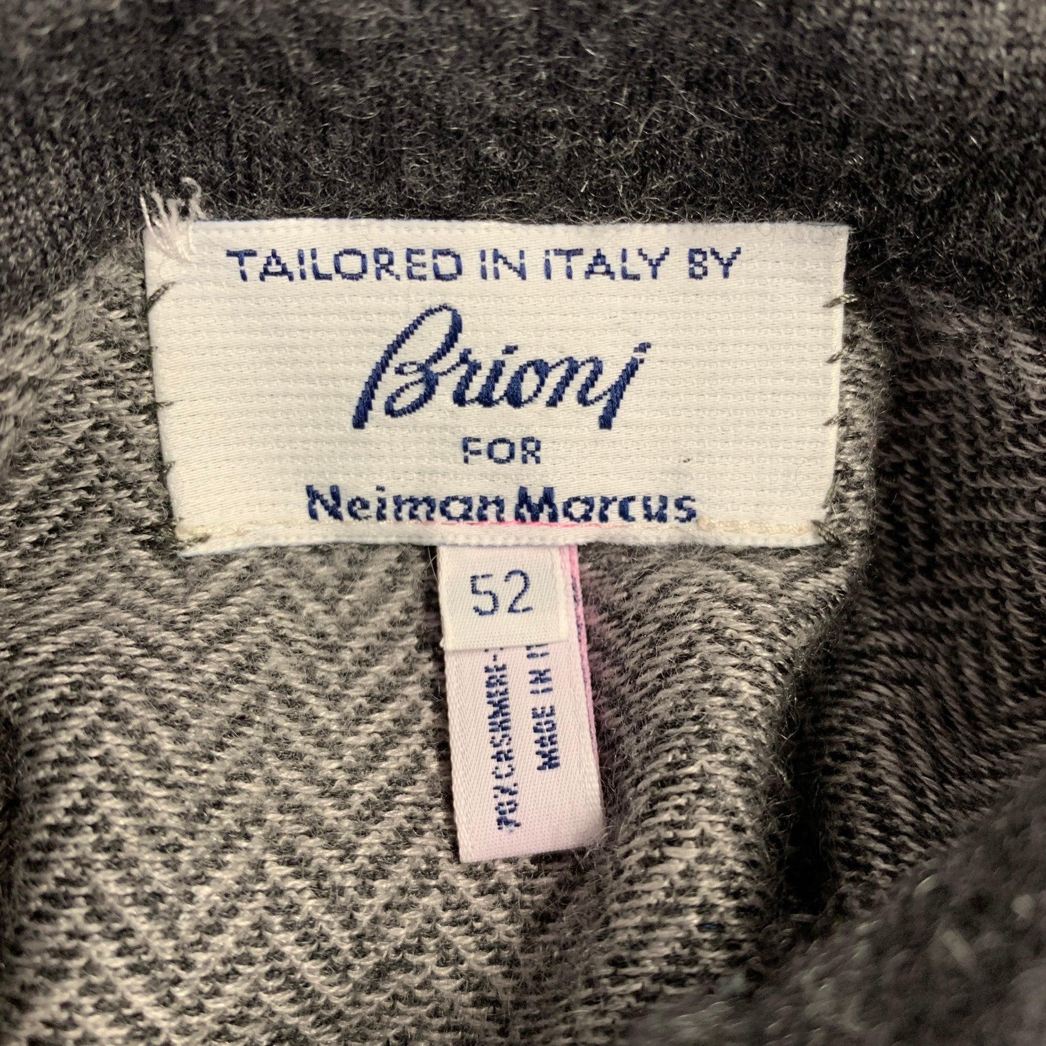 Men's BRIONI Size L Grey Herringbone Cashmere Silk Polo Pullover For Sale