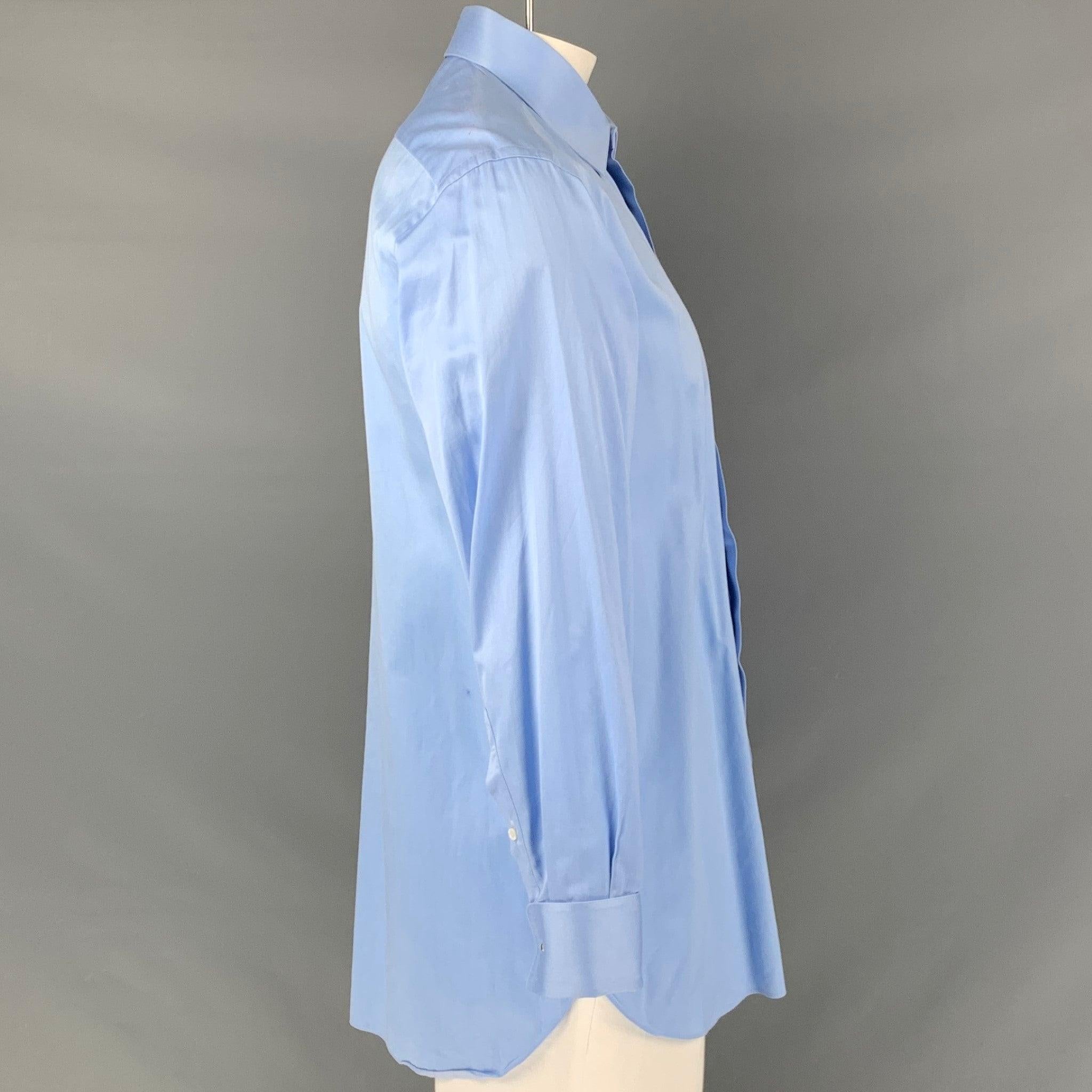 BRIONI long sleeve shirt comes in a light blue cotton fabric featuring a spread collar, french cuff, and a button down closure. Made in Italy.Very Good Pre-Owned Condition. Minor marks at right shoulder. 

Marked:   16 1/2 - L 

Measurements: 

