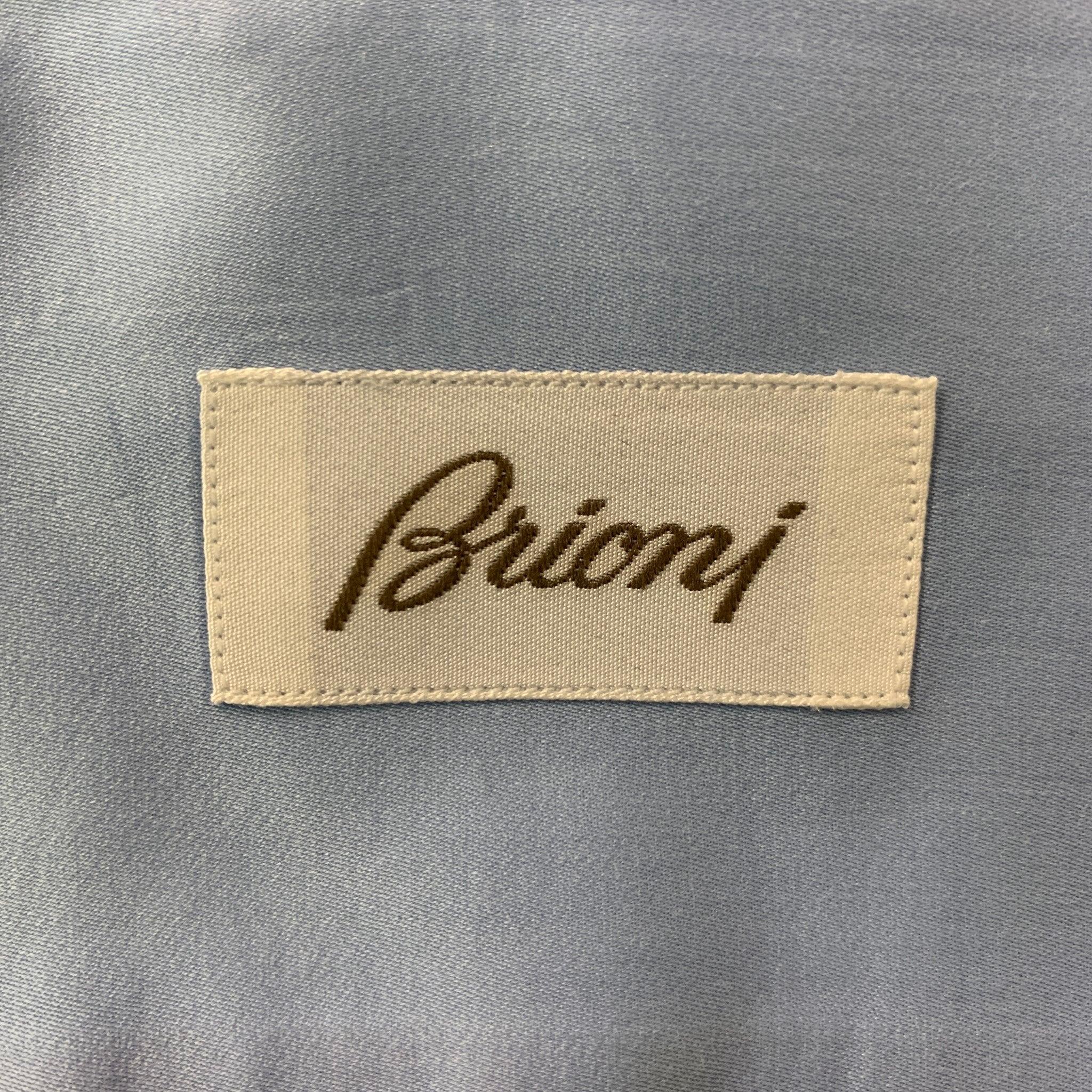 BRIONI Size L Light Blue Solid Cotton French Cuff Long Sleeve Shirt For Sale 1