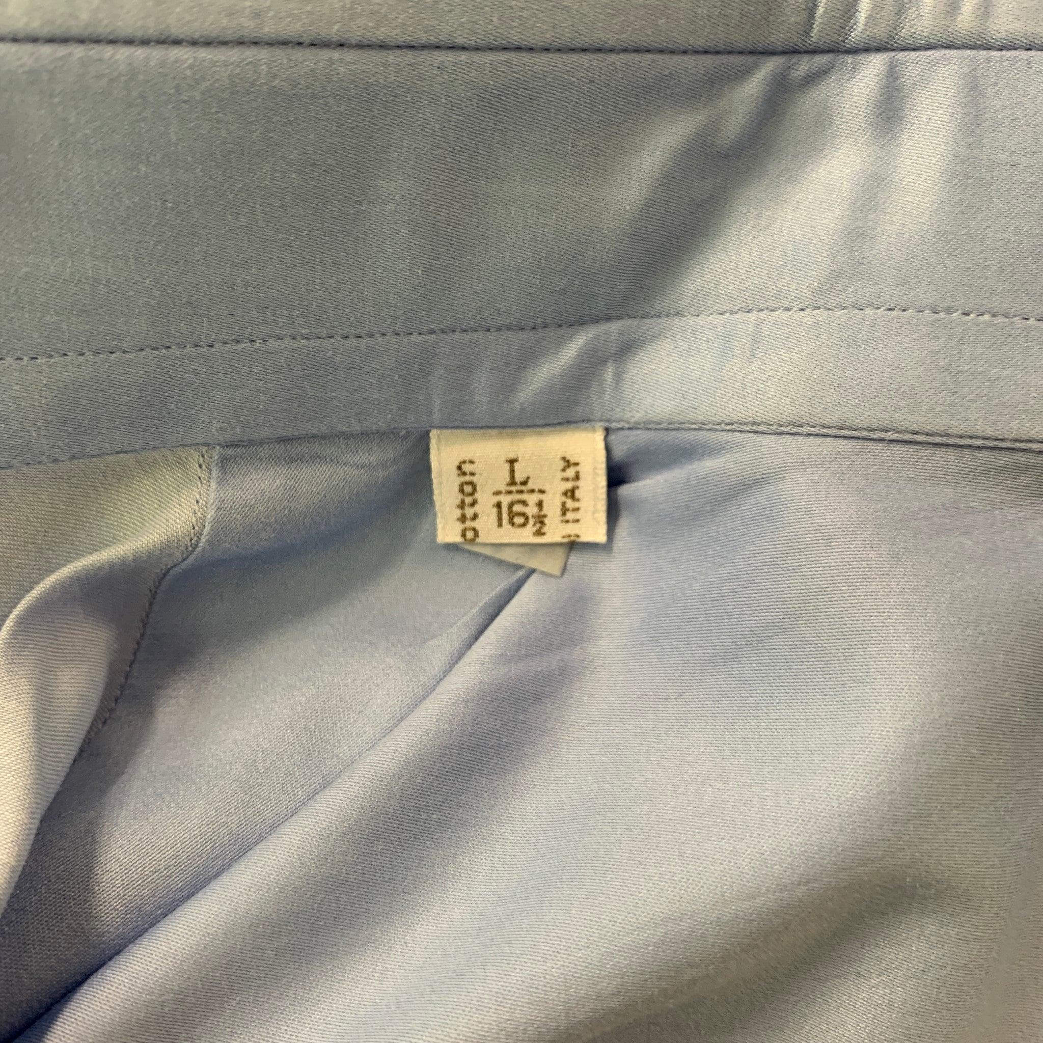 BRIONI Size L Light Blue Solid Cotton French Cuff Long Sleeve Shirt For Sale 2