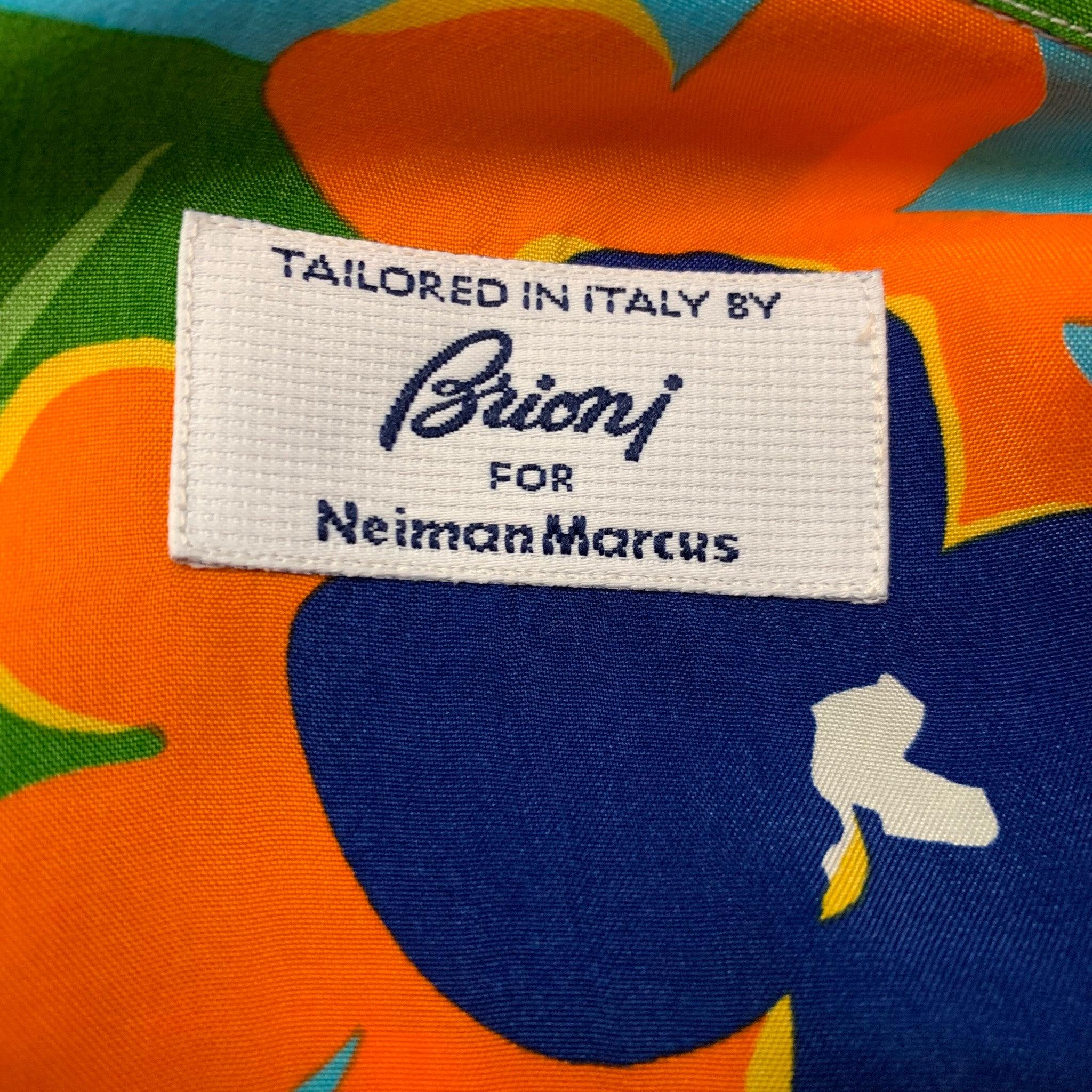 BRIONI Size L Multi-Color Floral Rayon Button Up Short Sleeve Shirt For Sale 1
