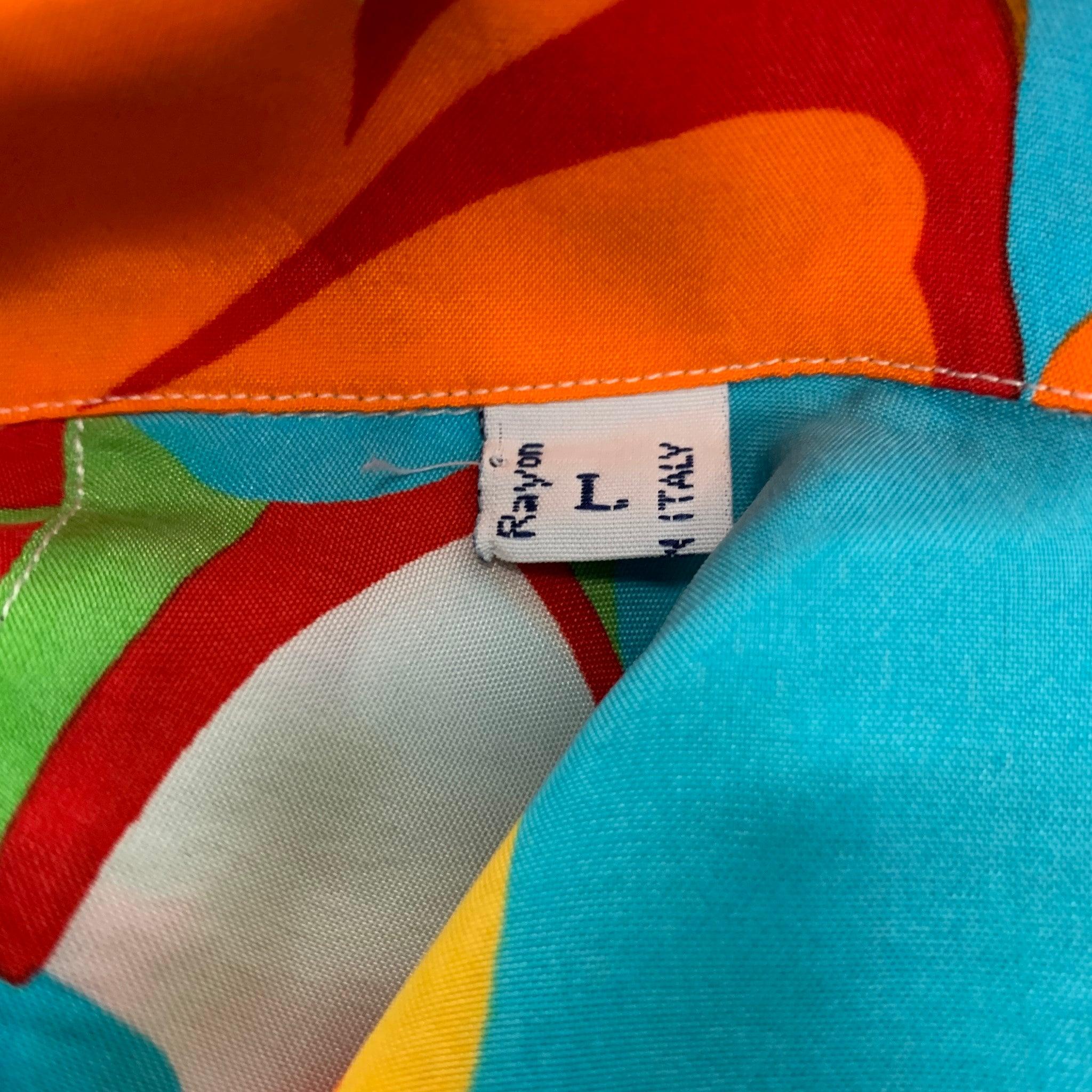 BRIONI Size L Multi-Color Floral Rayon Button Up Short Sleeve Shirt For Sale 2