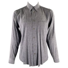 BRIONI Size L Navy Grey Stripe Linen Blend Pointed Collar Long Sleeve Shirt