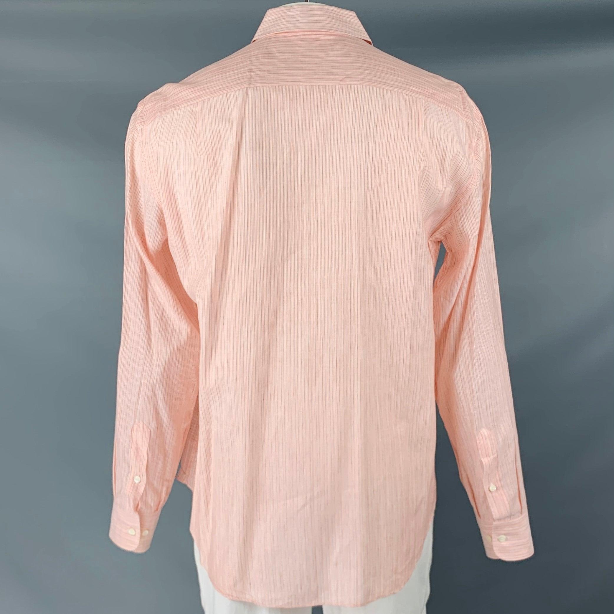 BRIONI Size L Orange Purple Pinstripe Linen Button Up Long Sleeve Shirt In Excellent Condition In San Francisco, CA