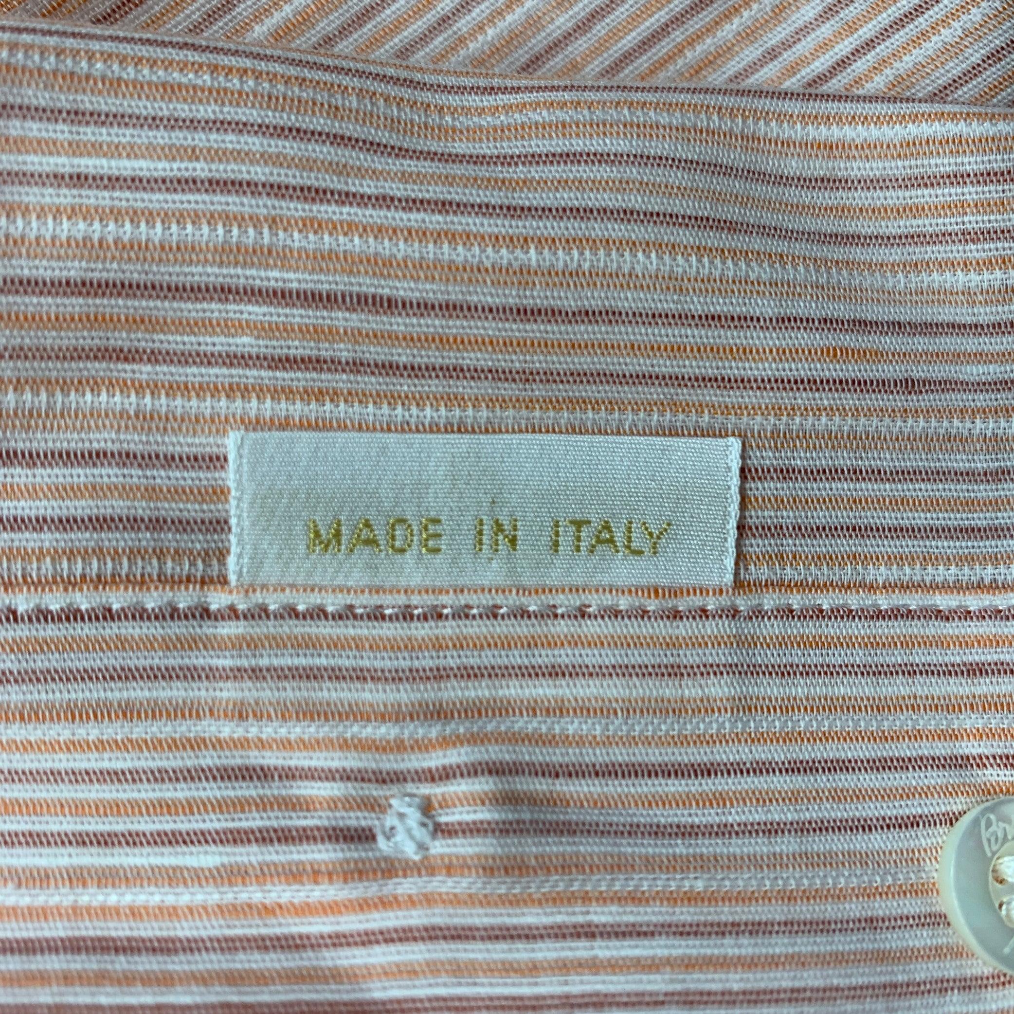 BRIONI Size L Orange Purple Pinstripe Linen Button Up Long Sleeve Shirt 1