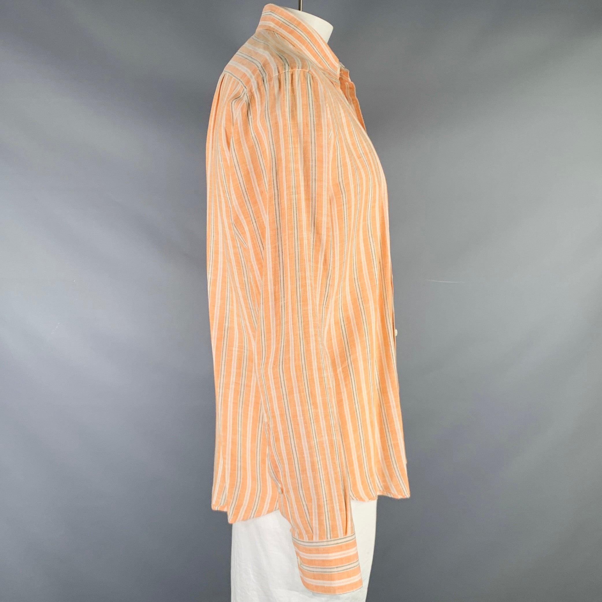 BRIONI Size L Orange Stripe Linen Button Up Long Sleeve Shirt In Excellent Condition For Sale In San Francisco, CA