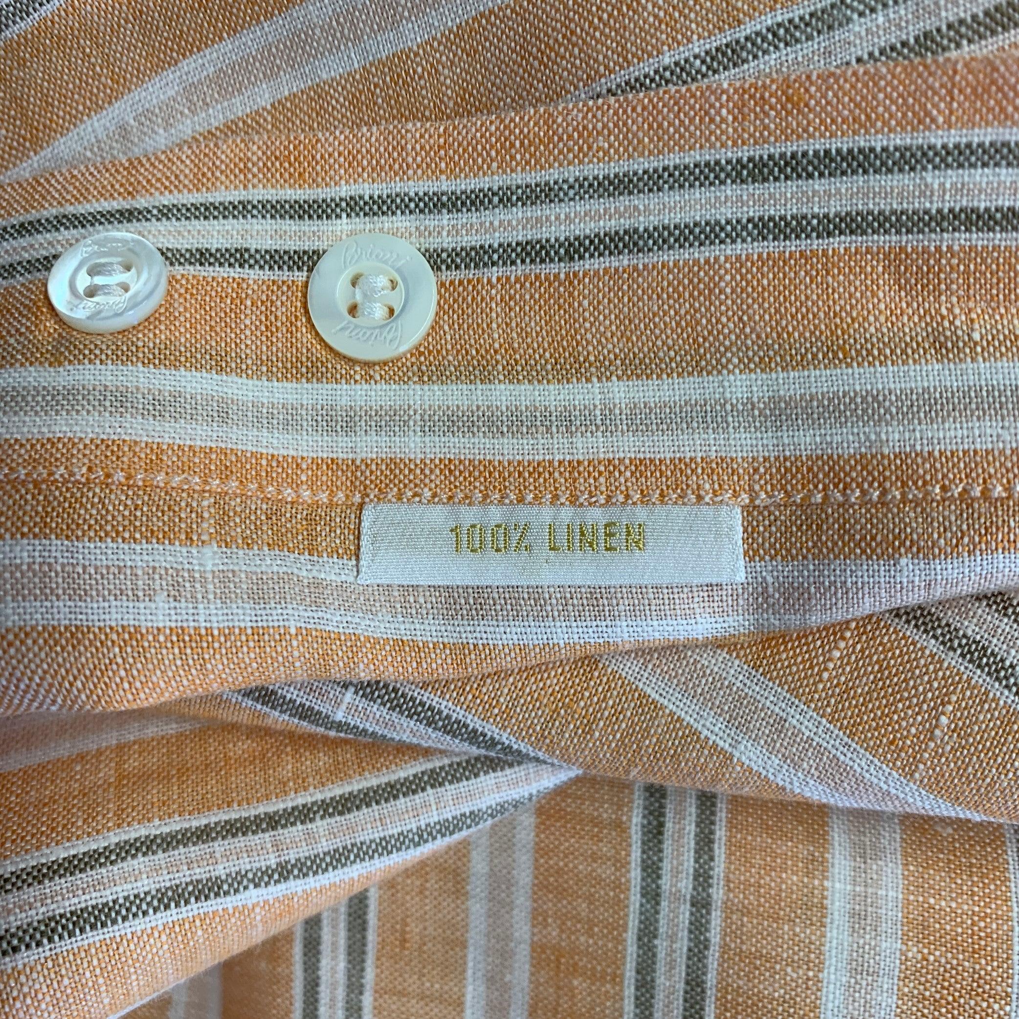 BRIONI Size L Orange Stripe Linen Button Up Long Sleeve Shirt For Sale 2