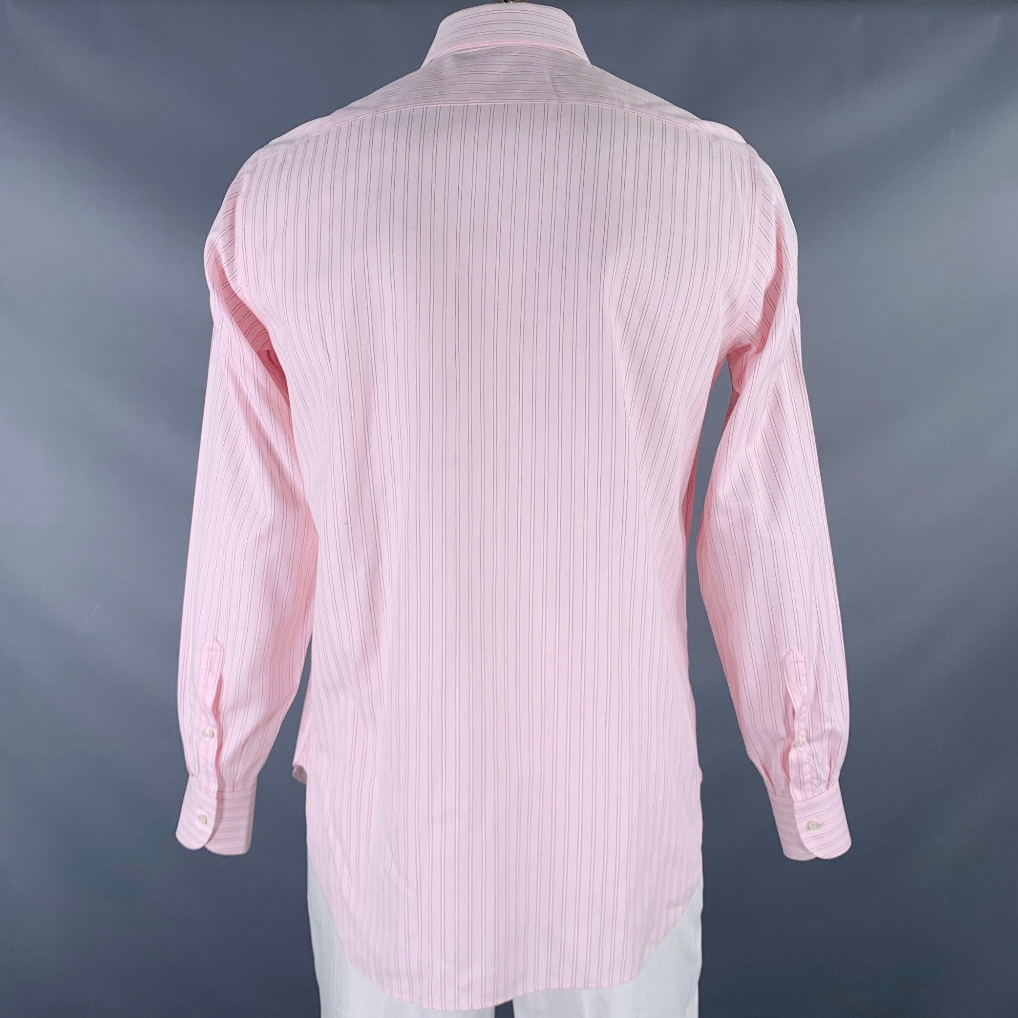 Men's BRIONI Size L Pink Stripe Cotton Button Up Long Sleeve Shirt For Sale
