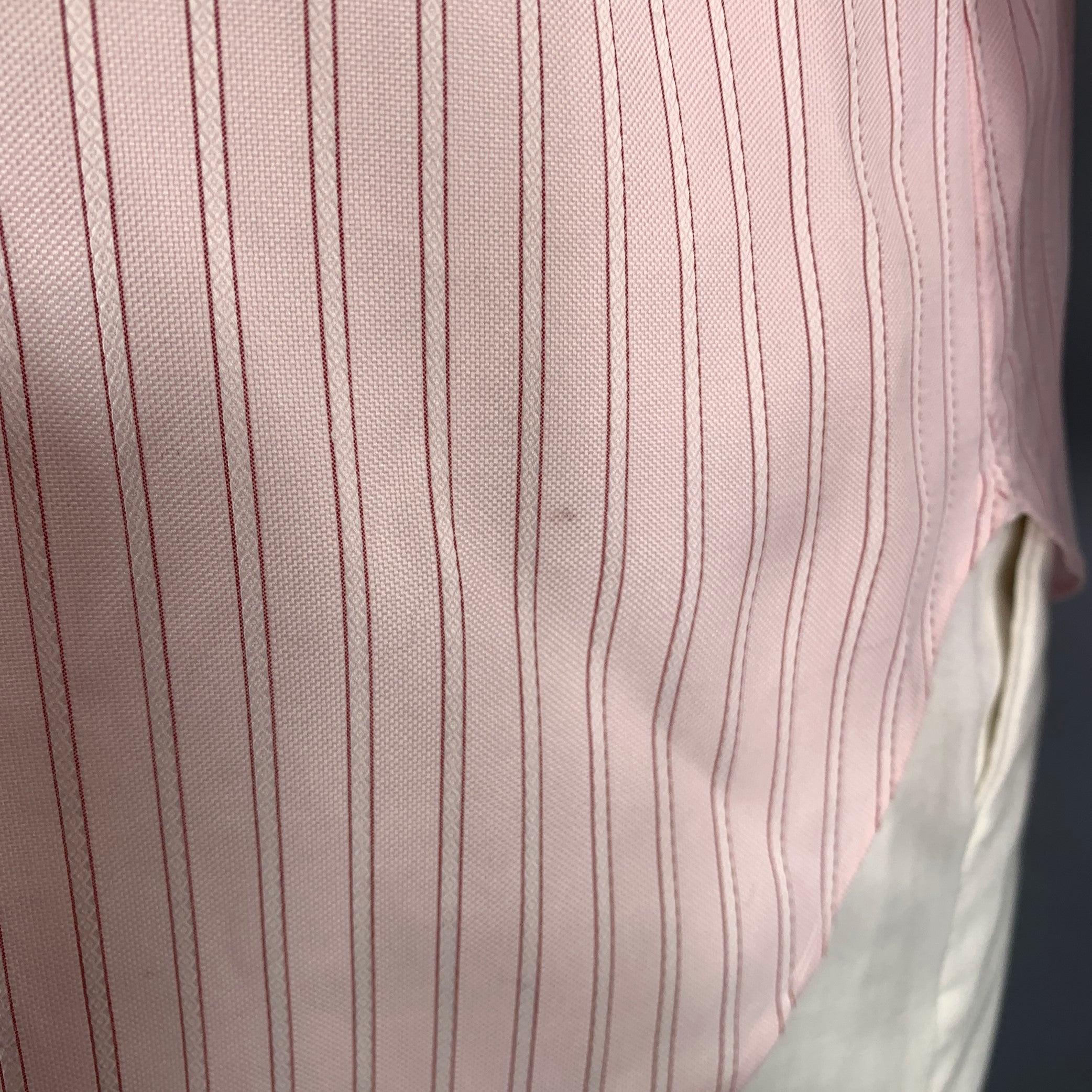 BRIONI Size L Pink Stripe Cotton Button Up Long Sleeve Shirt For Sale 2