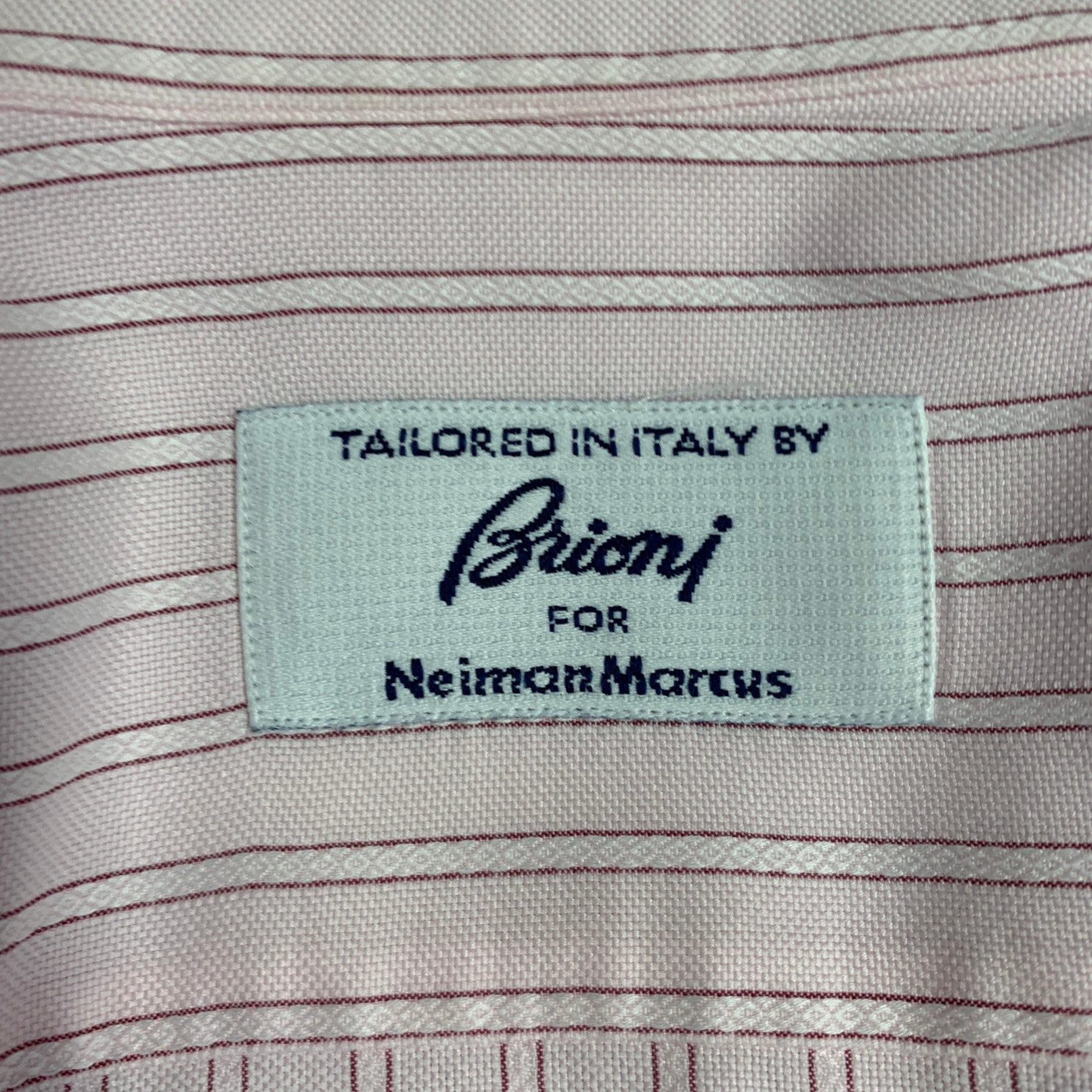 BRIONI Size L Pink Stripe Cotton Button Up Long Sleeve Shirt For Sale 3