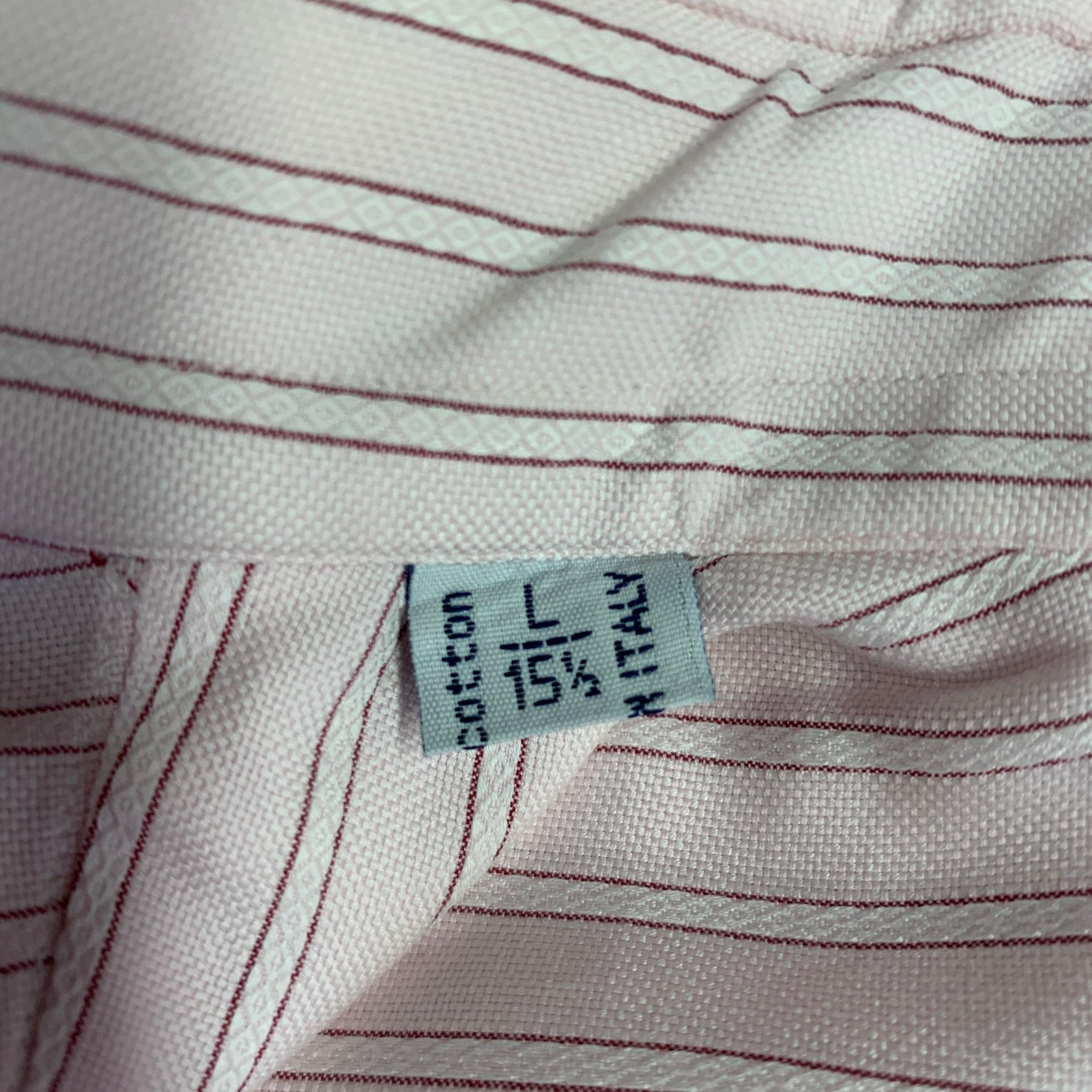 BRIONI Size L Pink Stripe Cotton Button Up Long Sleeve Shirt For Sale 4
