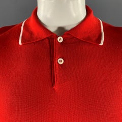 BRIONI Size L Red White Tipped Knit Cotton Polo