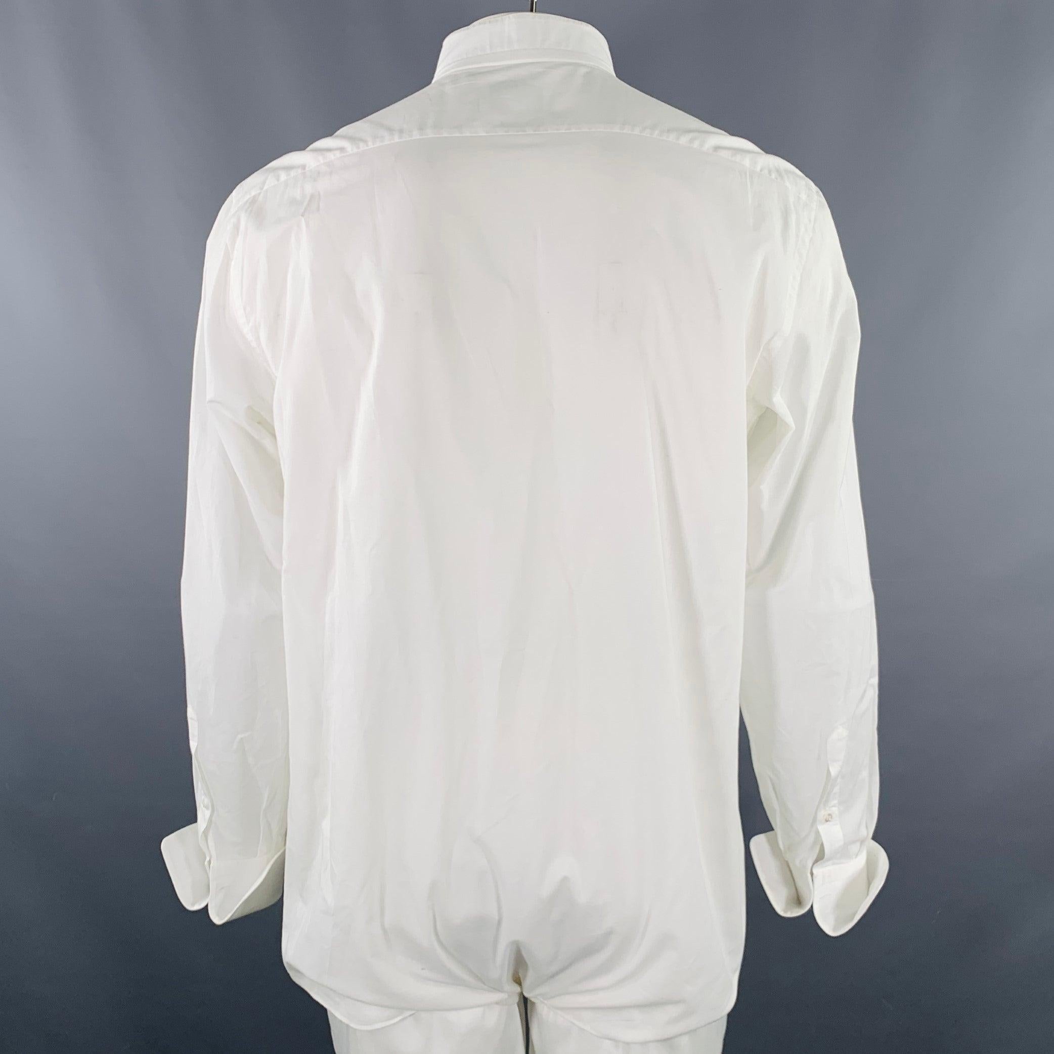 BRIONI Size L White Black Pleated Cotton Tuxedo Long Sleeve Shirt In Excellent Condition In San Francisco, CA