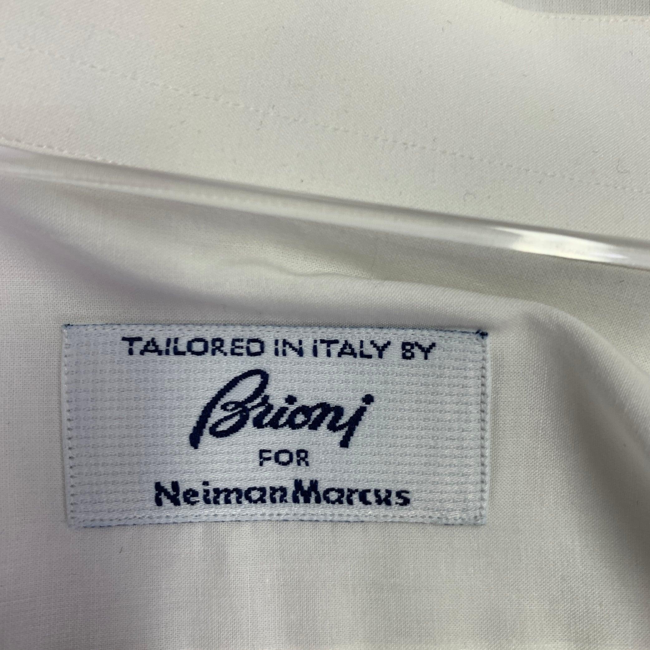 BRIONI Size L White Black Pleated Cotton Tuxedo Long Sleeve Shirt 1