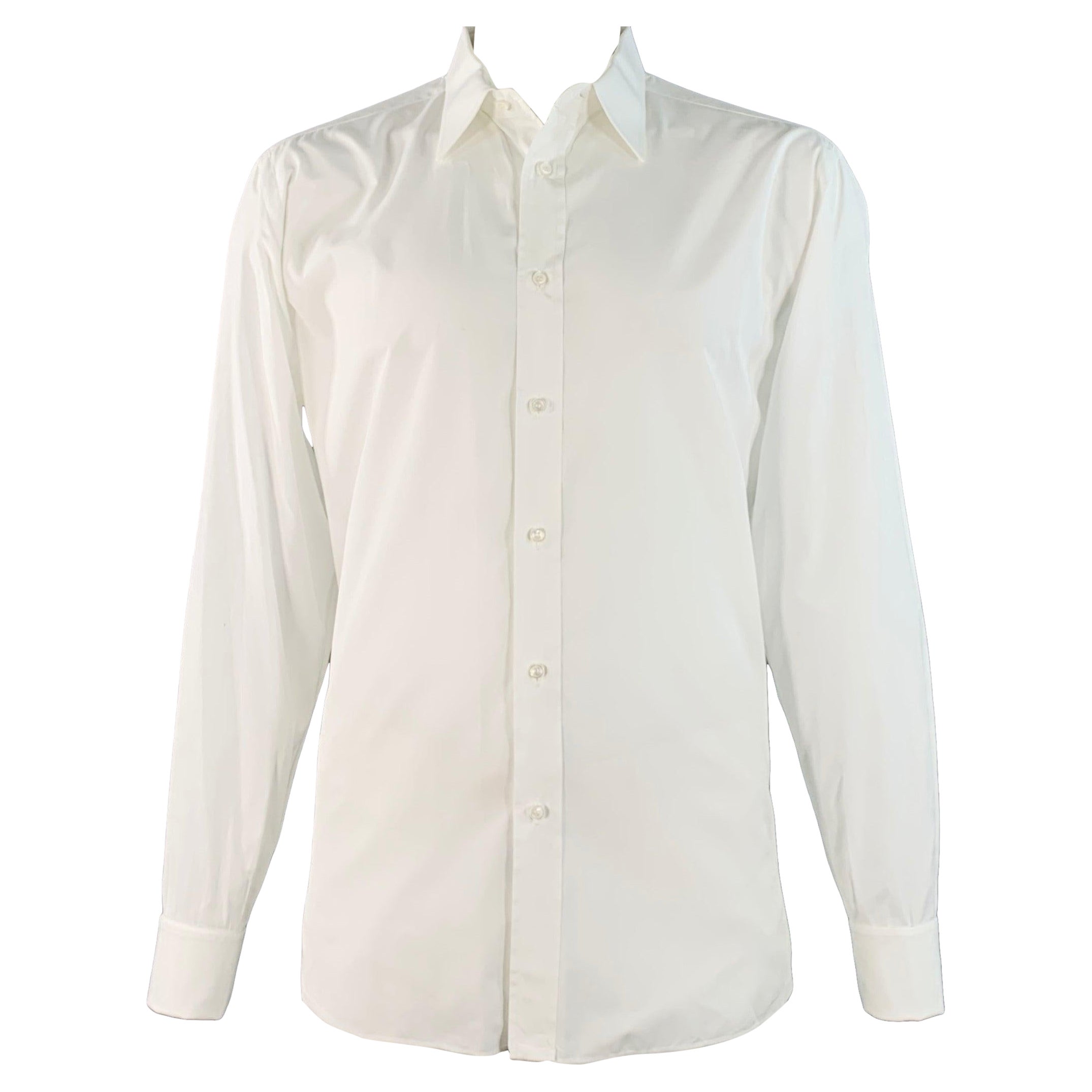 Brioni Taglia L Camicia in cotone bianco con polsino francese e manica lunga Tuxedo