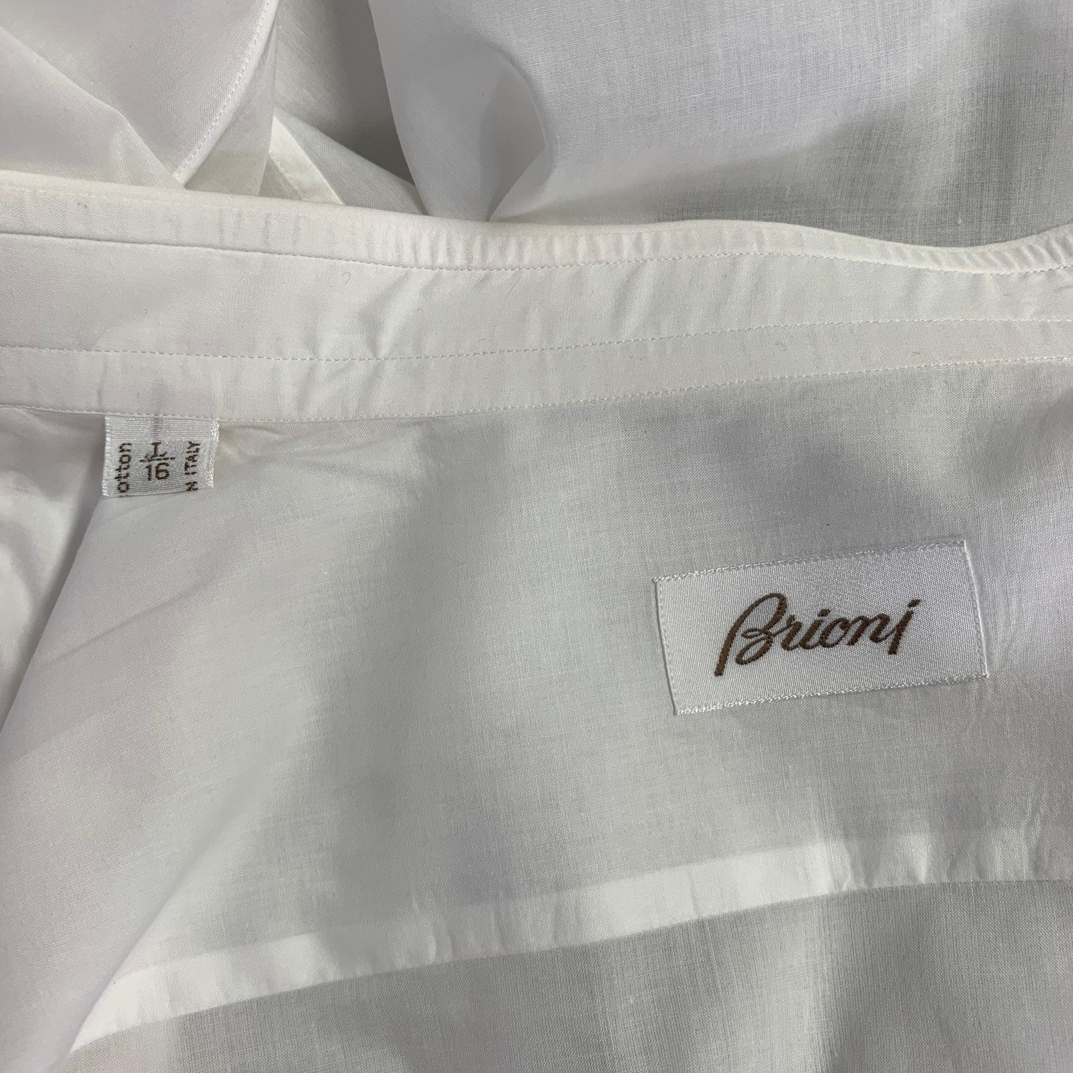 BRIONI Size L White Cotton Tuxedo Long Sleeve Shirt 1