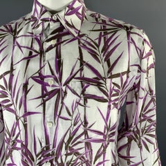 BRIONI Size L White Purple Brown Bamboo Linen Long Sleeve Shirt