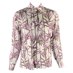 BRIONI Size L White Purple Brown Bamboo Linen Long Sleeve Shirt