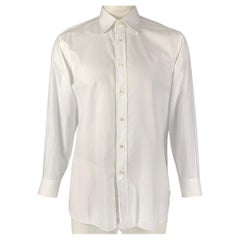 BRIONI Size L White Textured Cotton Button Down Long Sleeve Shirt