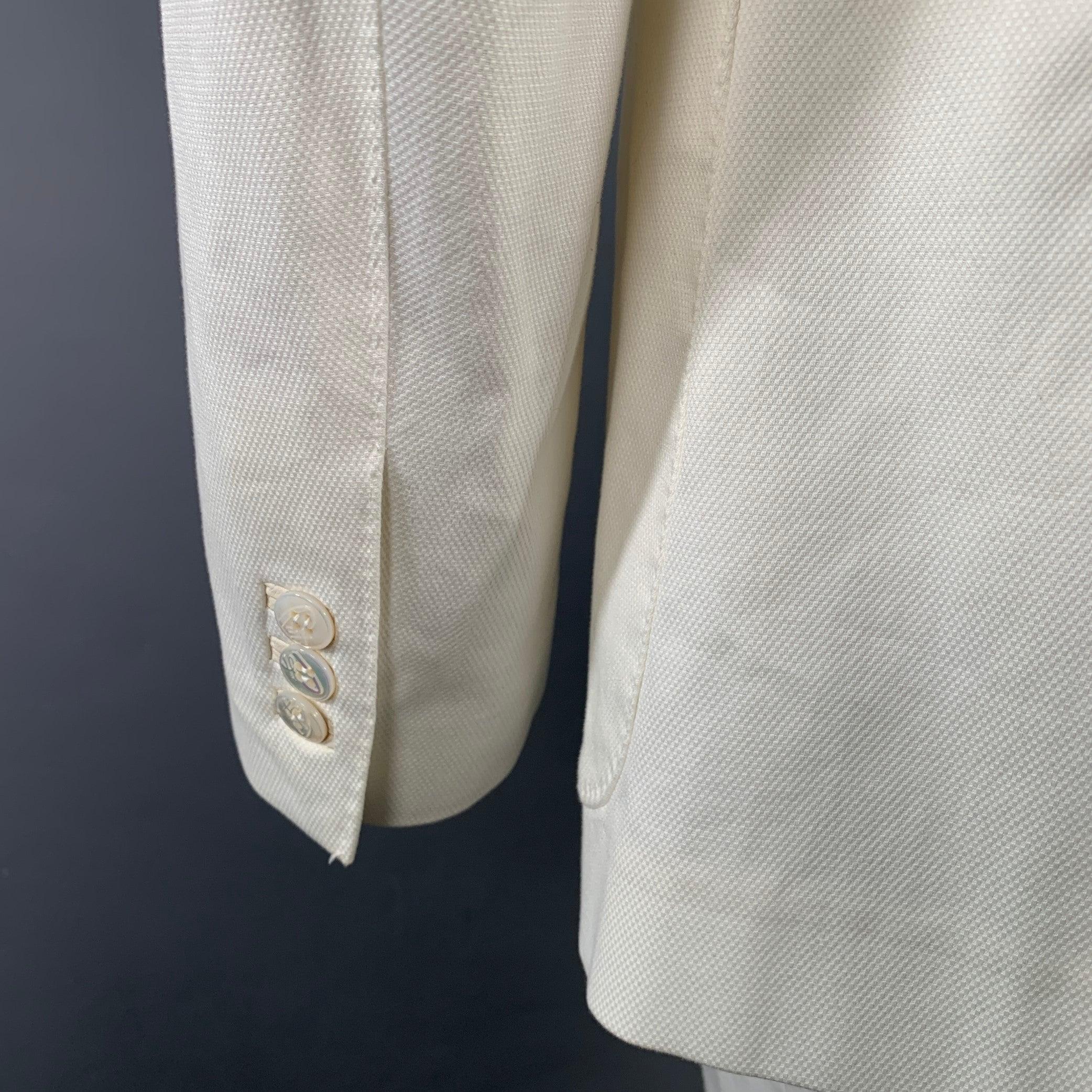 BRIONI Size L White Woven Cotton Blend Notch Lapel Jacket In Good Condition For Sale In San Francisco, CA