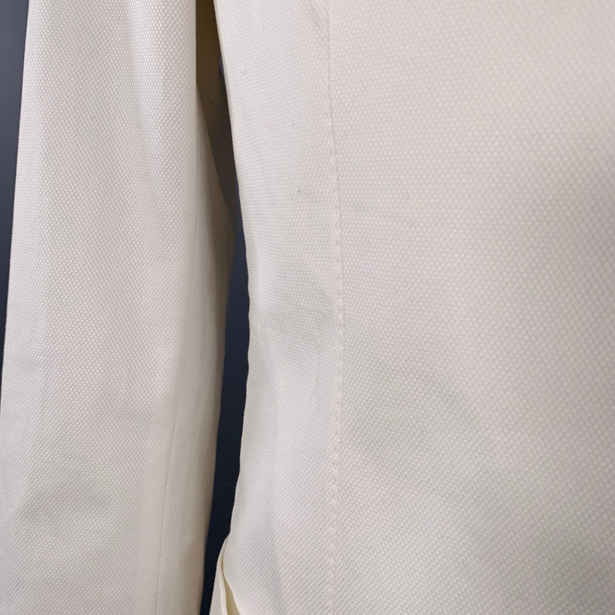 BRIONI Size L White Woven Cotton Blend Notch Lapel Jacket For Sale 1