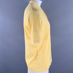 BRIONI Size L Yellow White Tipped Knit Cotton Polo