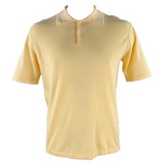 BRIONI Size L Yellow White Tipped Knit Cotton Polo
