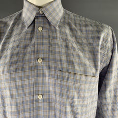 BRIONI Size M Blue Tan Plaid Cotton Long Sleeve Shirt