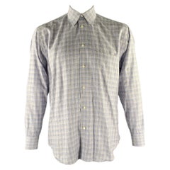 BRIONI Size M Blue Tan Plaid Cotton Long Sleeve Shirt