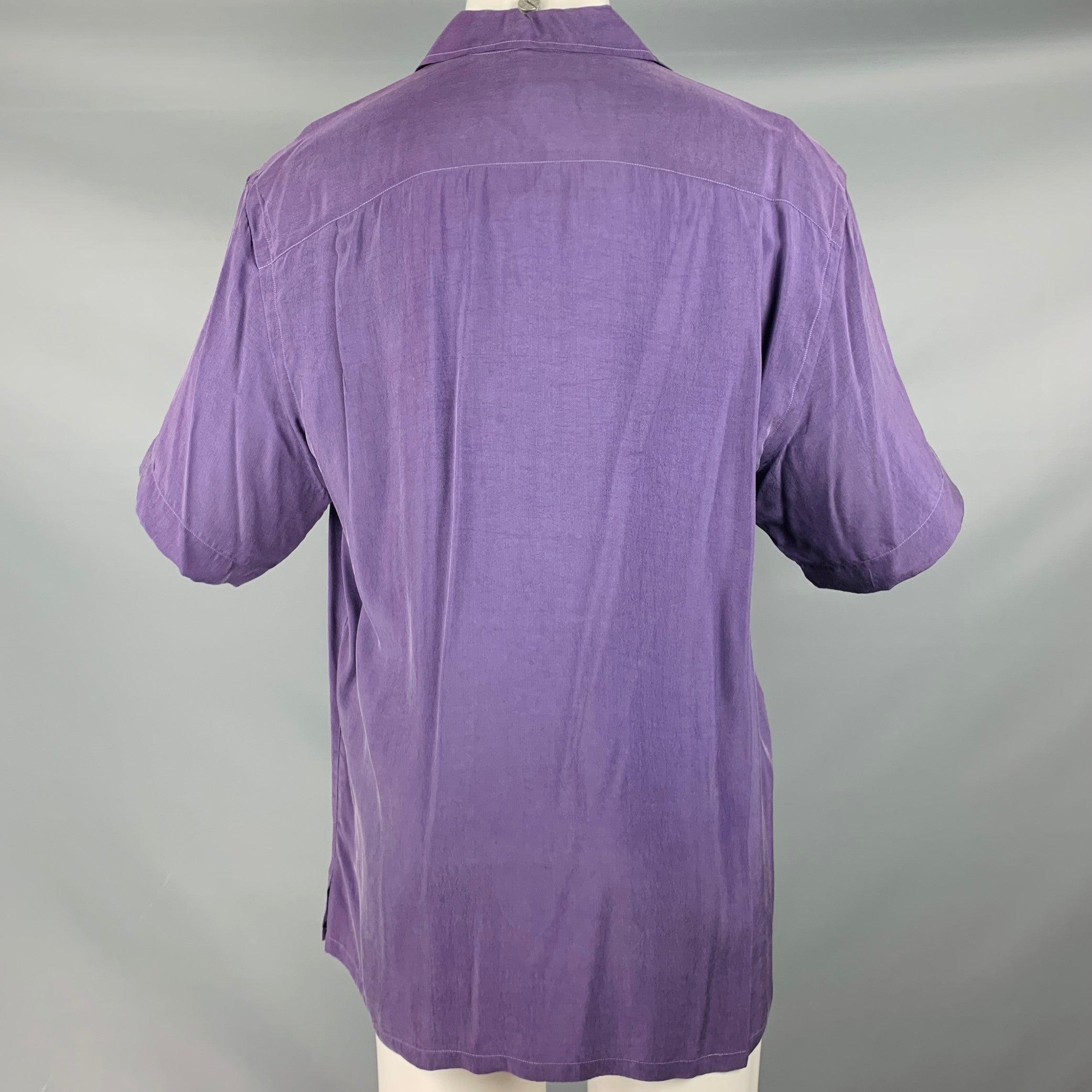 BRIONI Size M Purple Rayon Button Up Short Sleeve Shirt In Excellent Condition For Sale In San Francisco, CA