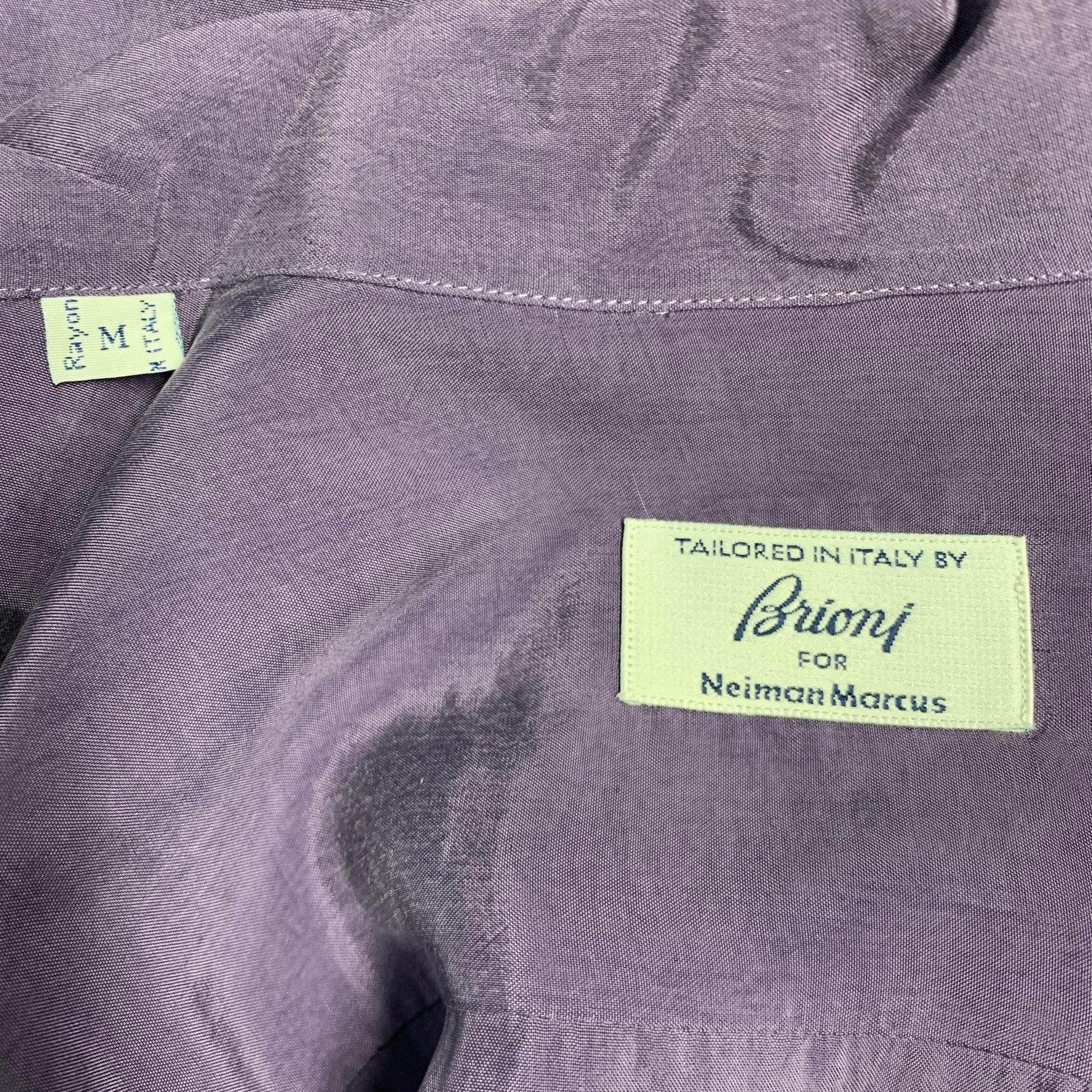BRIONI Size M Purple Rayon Button Up Short Sleeve Shirt For Sale 1