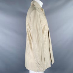 BRIONI Size M Taupe White Stripe Cotton Button Up Long Sleeve Shirt