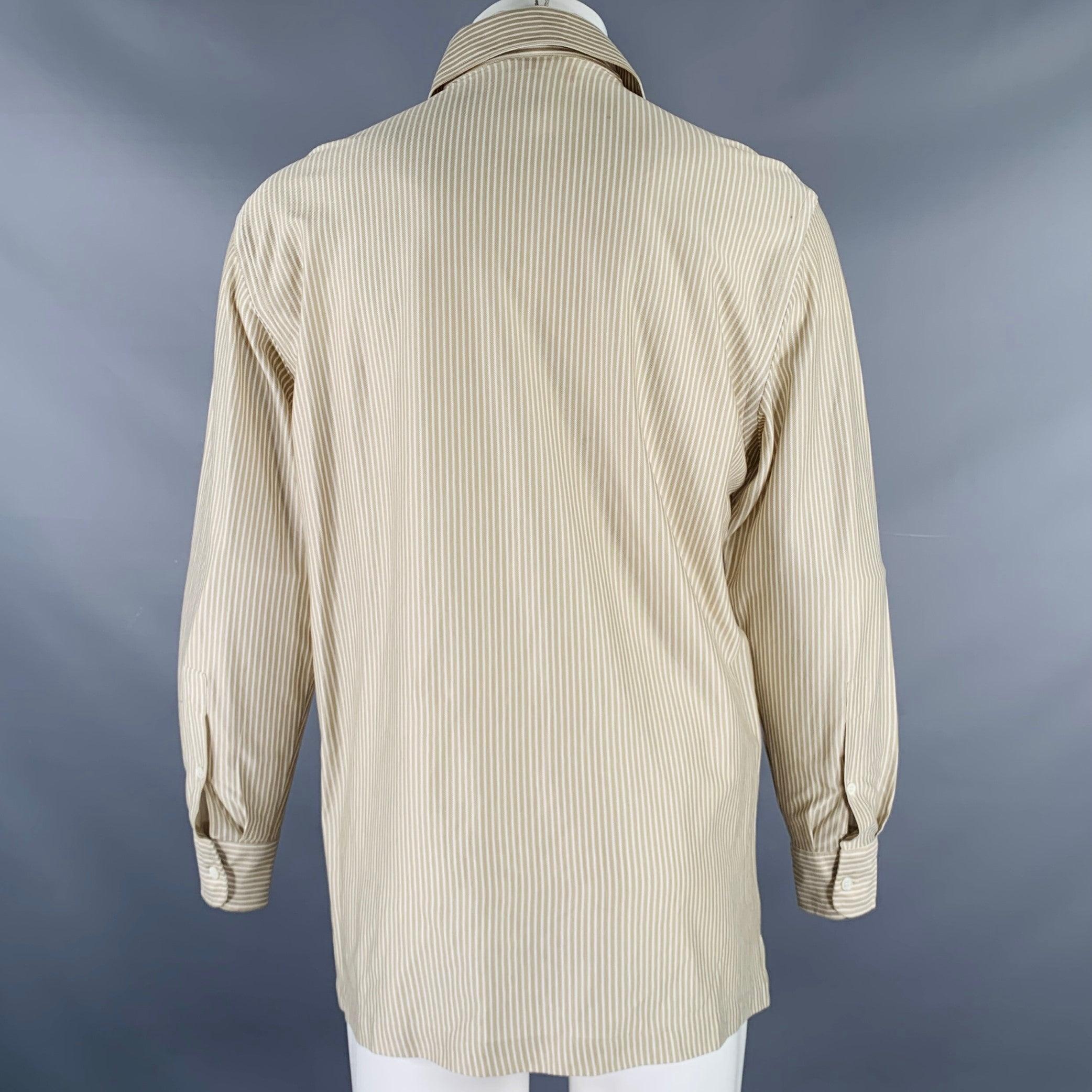 BRIONI Size M Taupe White Stripe Cotton Button Up Long Sleeve Shirt In Excellent Condition For Sale In San Francisco, CA