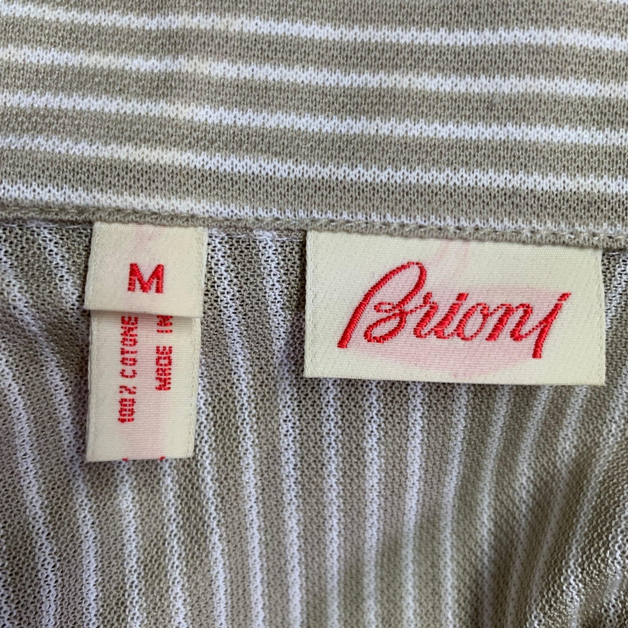 Men's BRIONI Size M Taupe White Stripe Cotton Button Up Long Sleeve Shirt For Sale