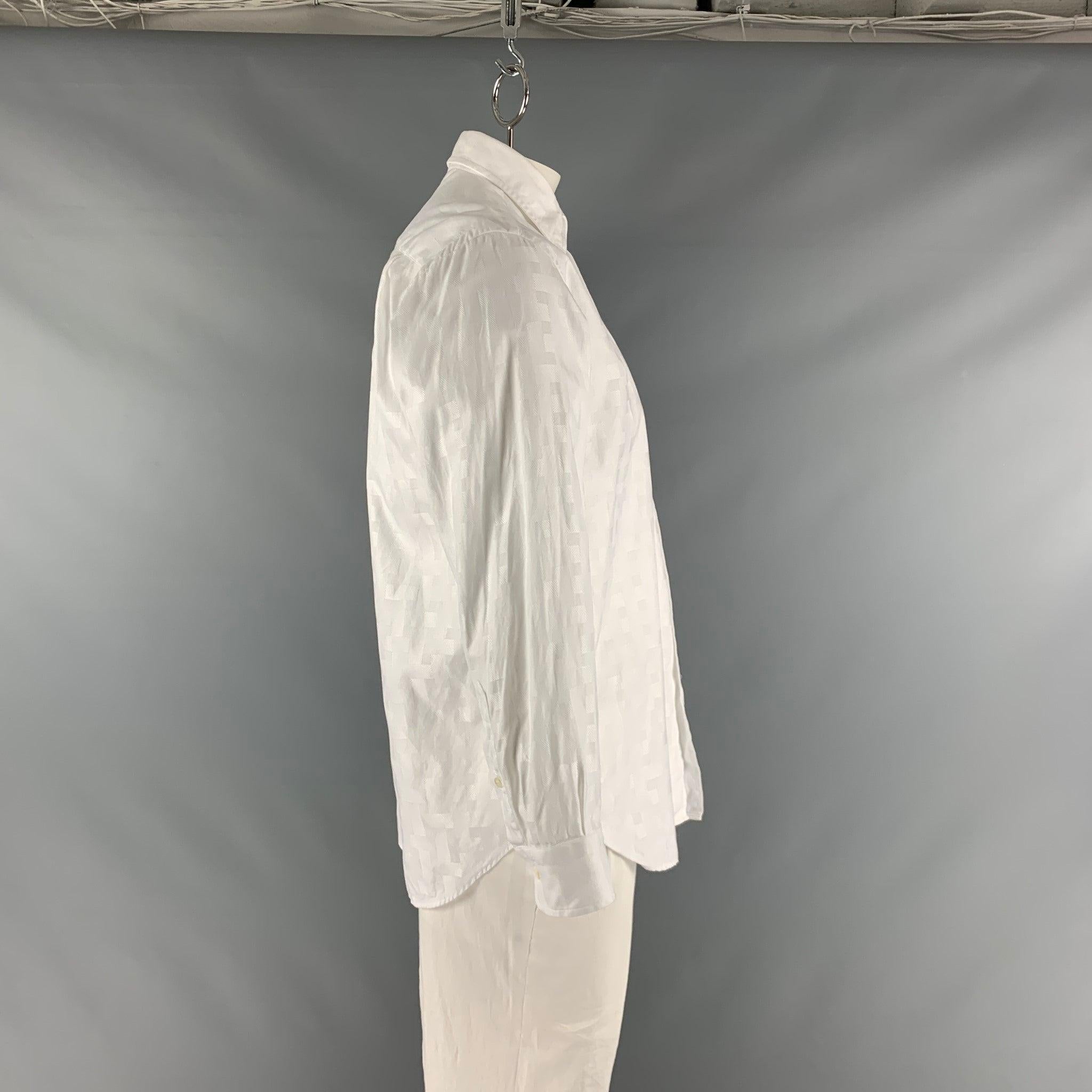 BRIONI Size M White Jacquard Cotton Button Down Long Sleeve Shirt In Good Condition In San Francisco, CA