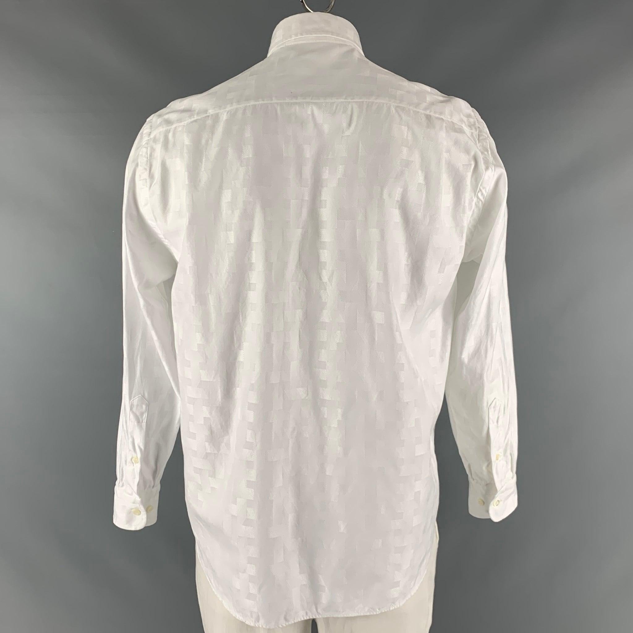 Men's BRIONI Size M White Jacquard Cotton Button Down Long Sleeve Shirt