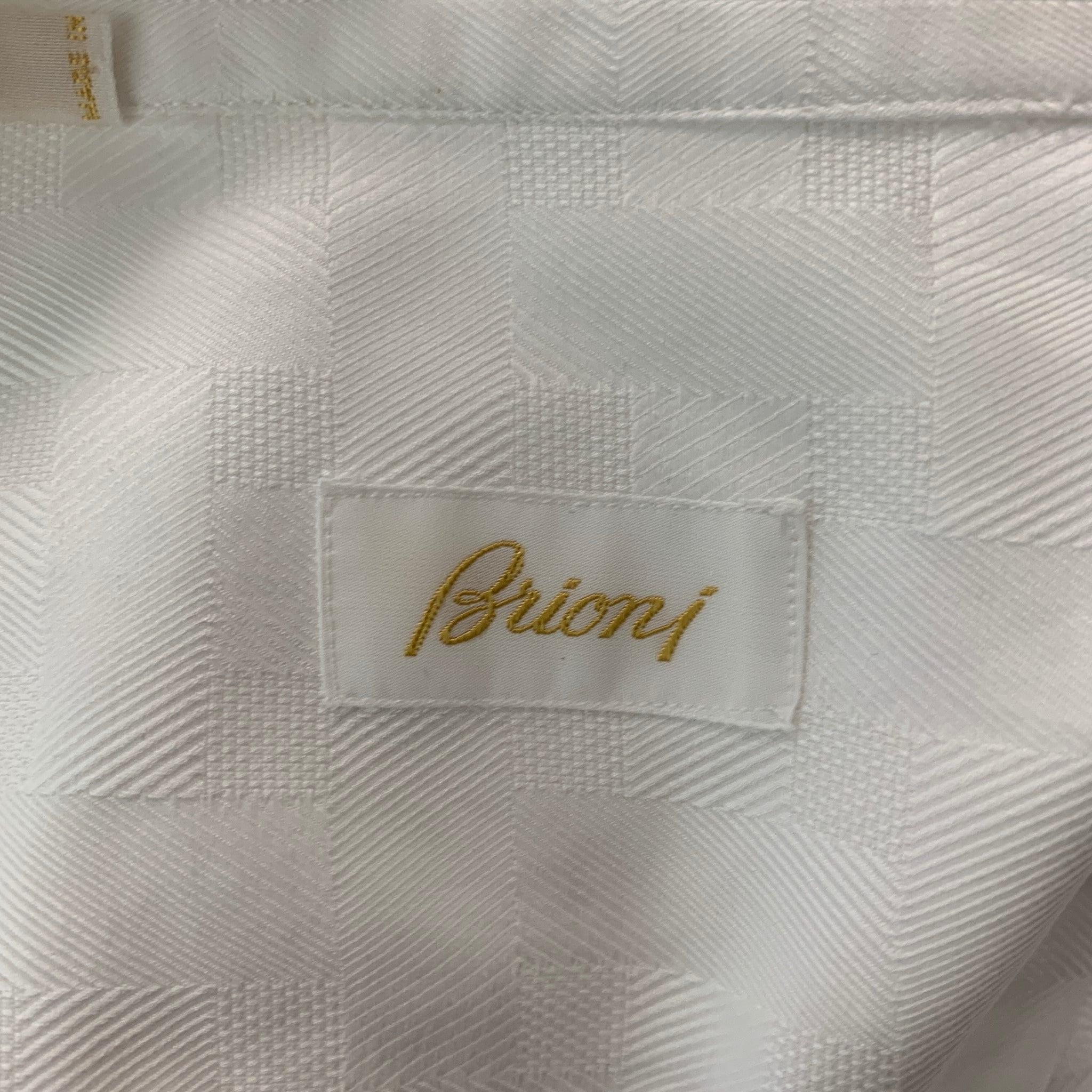 BRIONI Size M White Jacquard Cotton Button Down Long Sleeve Shirt 1