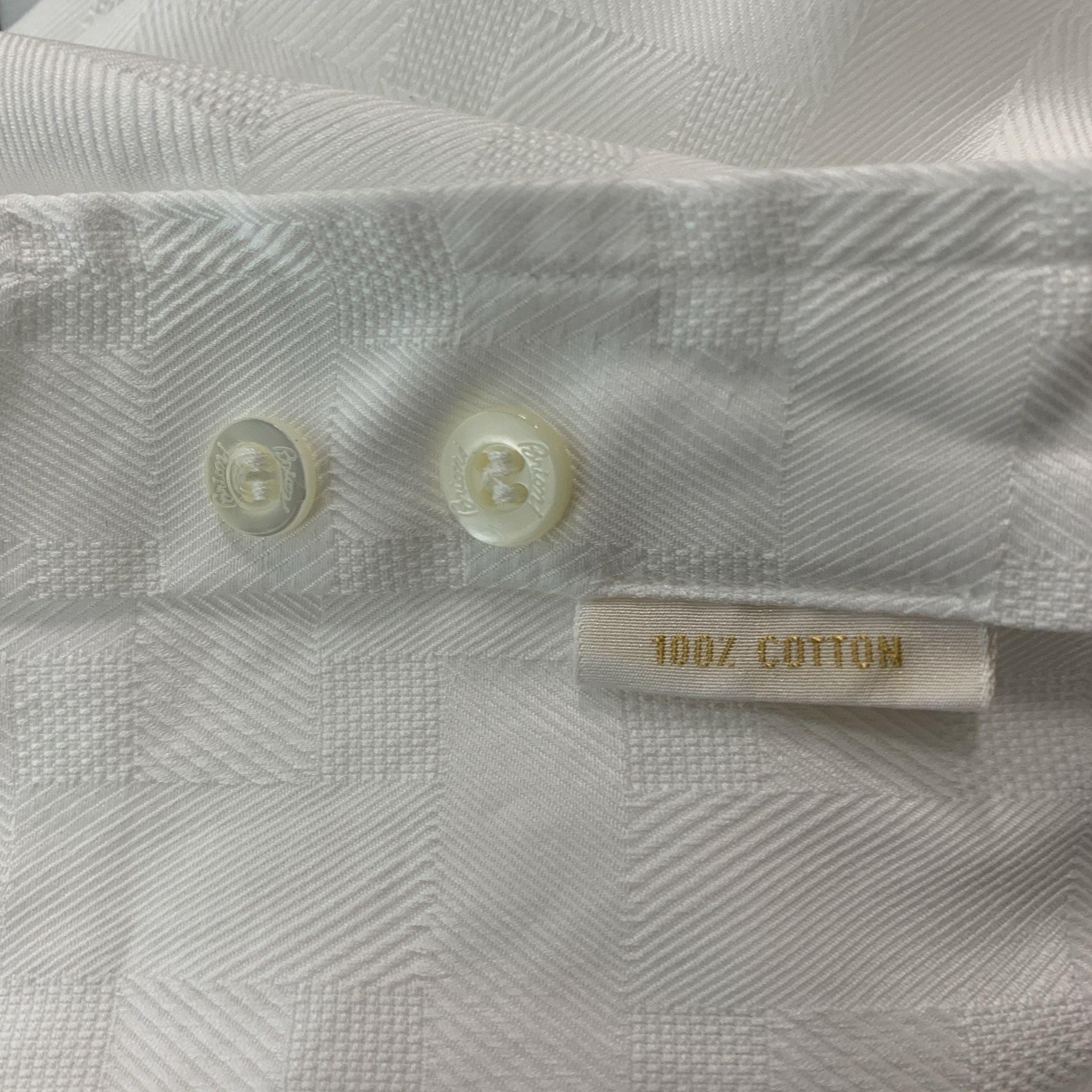 BRIONI Size M White Jacquard Cotton Button Down Long Sleeve Shirt For Sale 3