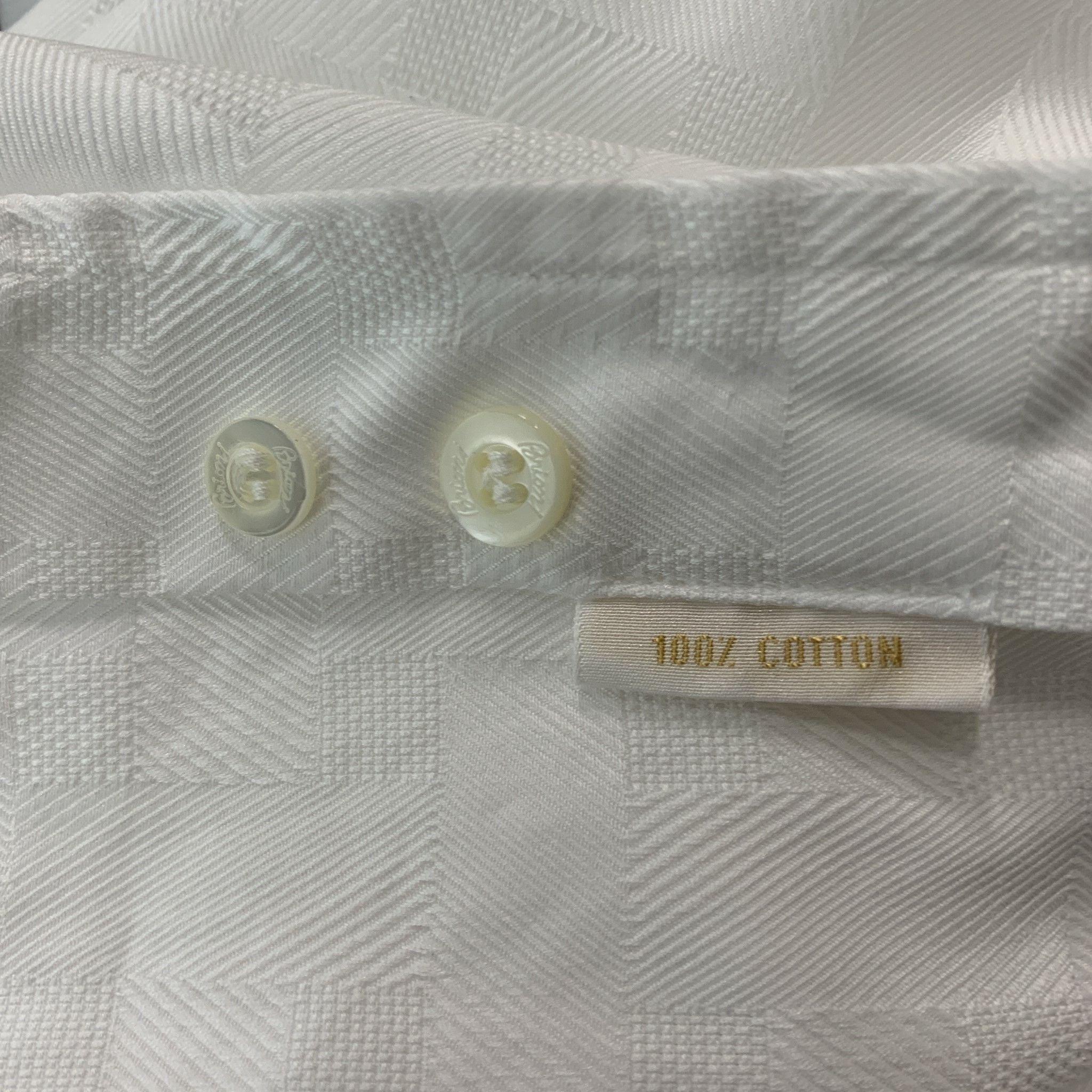 BRIONI Size M White Jacquard Cotton Button Down Long Sleeve Shirt 3