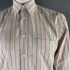 Brioni Taglia M Camicia a maniche lunghe in cotone a righe bianche multicolore con colletto a punta