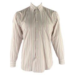 Brioni Taglia M Camicia a maniche lunghe in cotone a righe bianche multicolore con colletto a punta