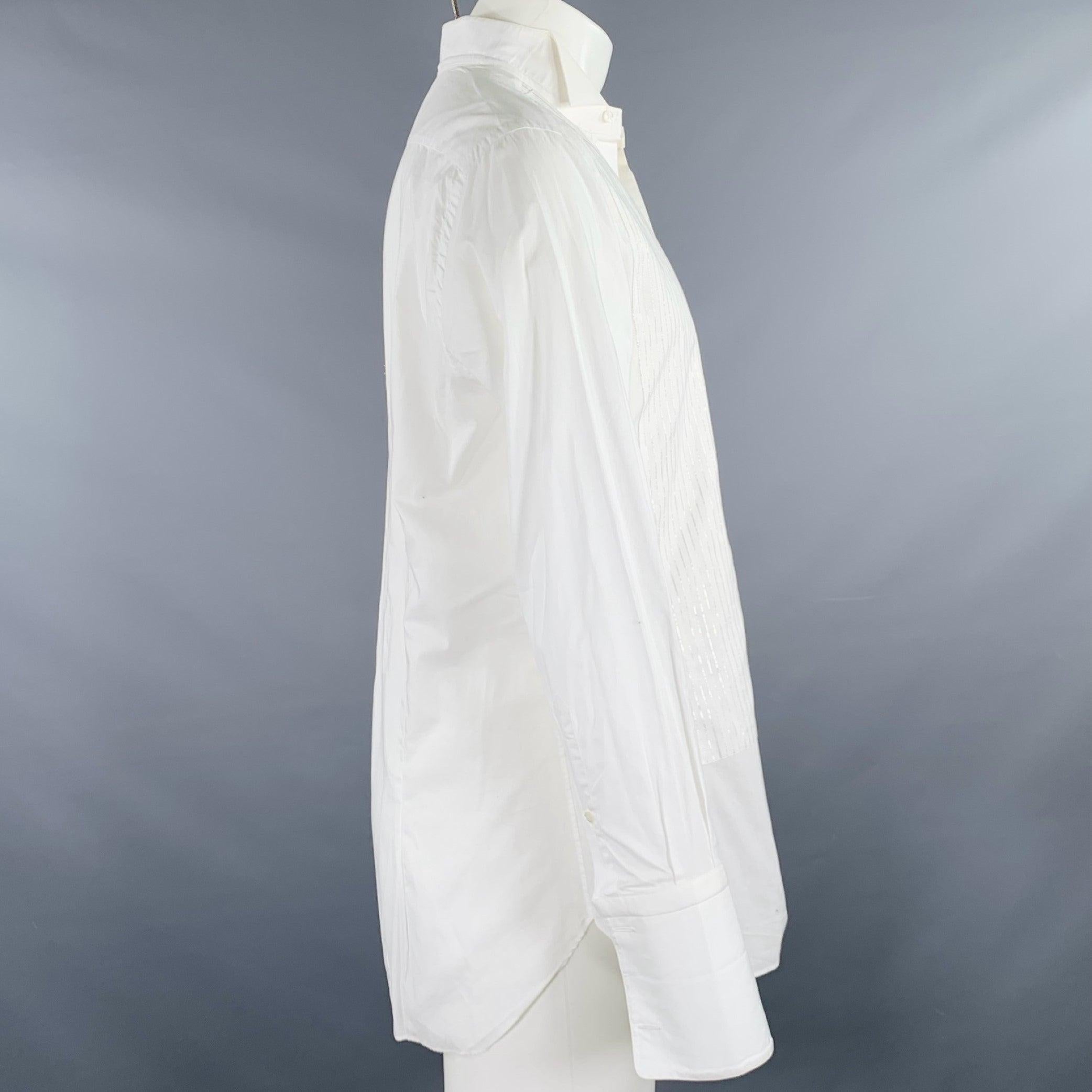 BRIONI Size M White Silver Stripe Cotton Tuxedo Formal Long Sleeve Shirt In Good Condition For Sale In San Francisco, CA