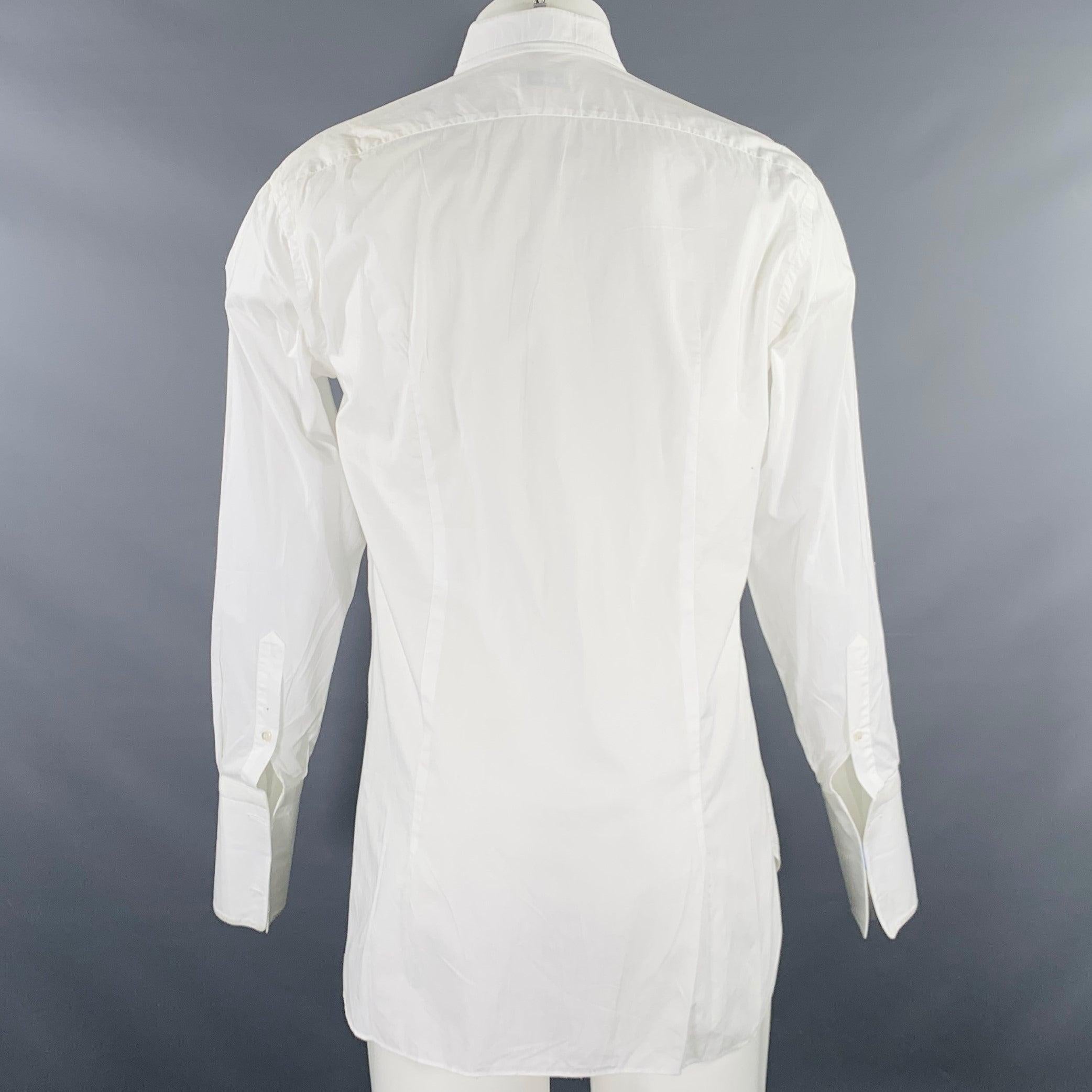 Men's BRIONI Size M White Silver Stripe Cotton Tuxedo Formal Long Sleeve Shirt For Sale