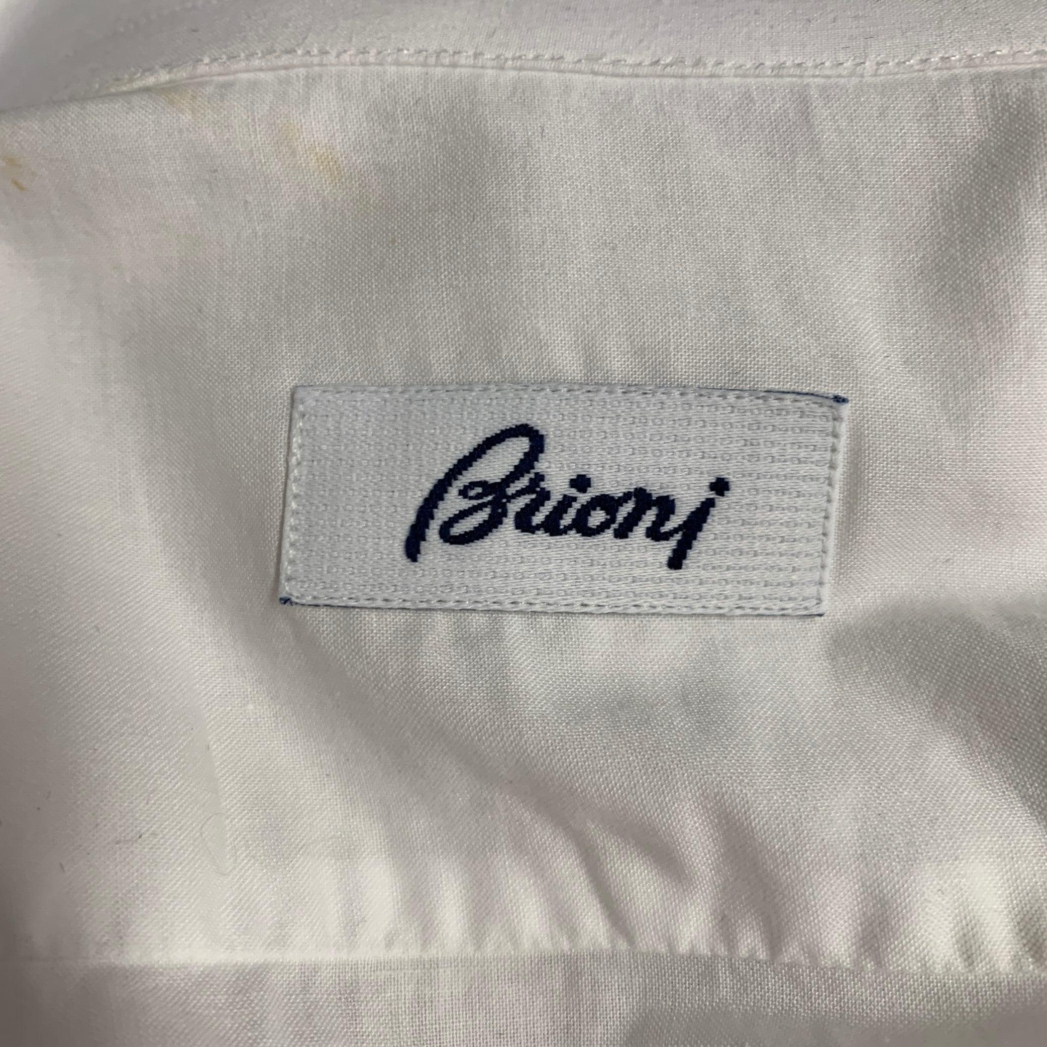 BRIONI Size M White Silver Stripe Cotton Tuxedo Formal Long Sleeve Shirt For Sale 1
