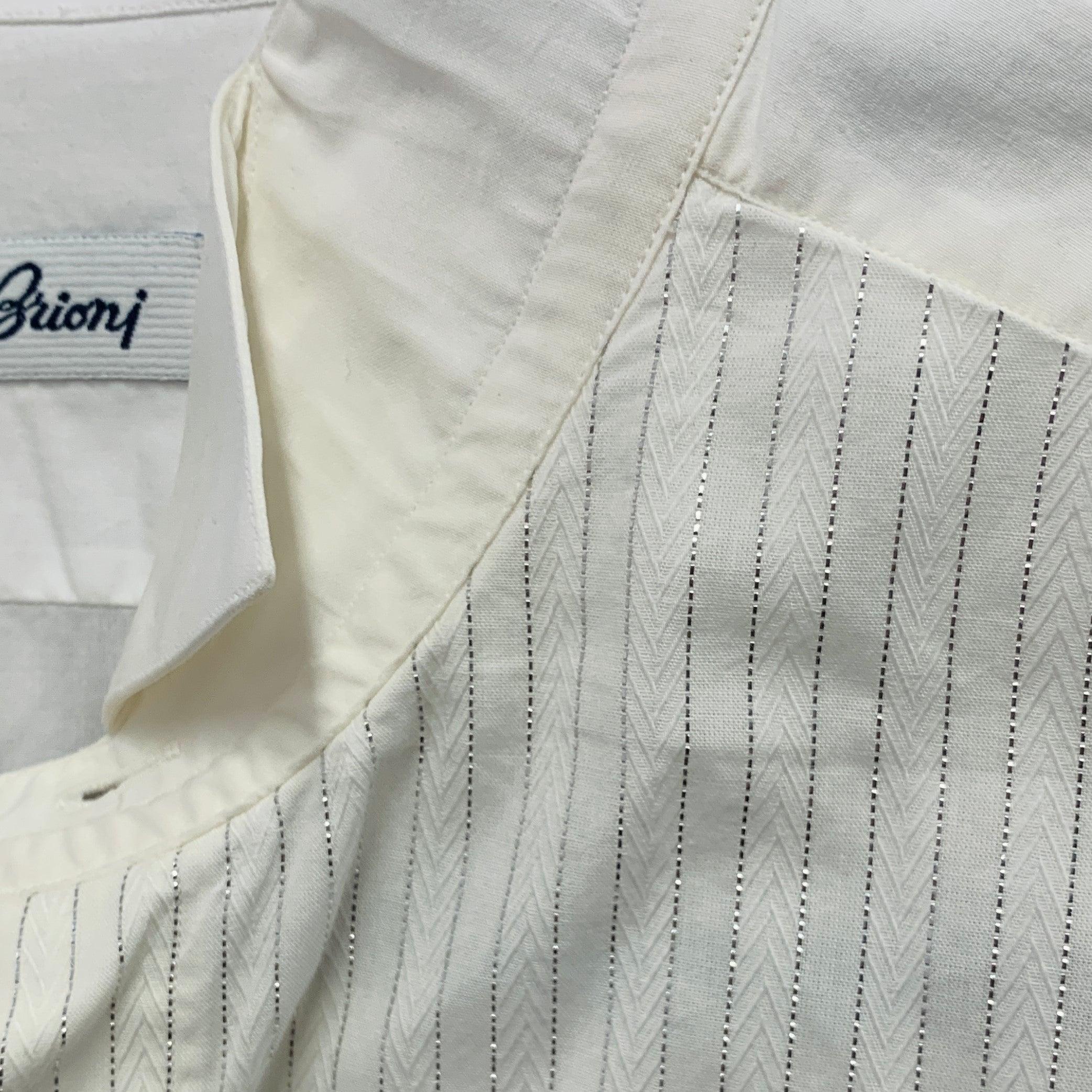 BRIONI Size M White Silver Stripe Cotton Tuxedo Formal Long Sleeve Shirt For Sale 3